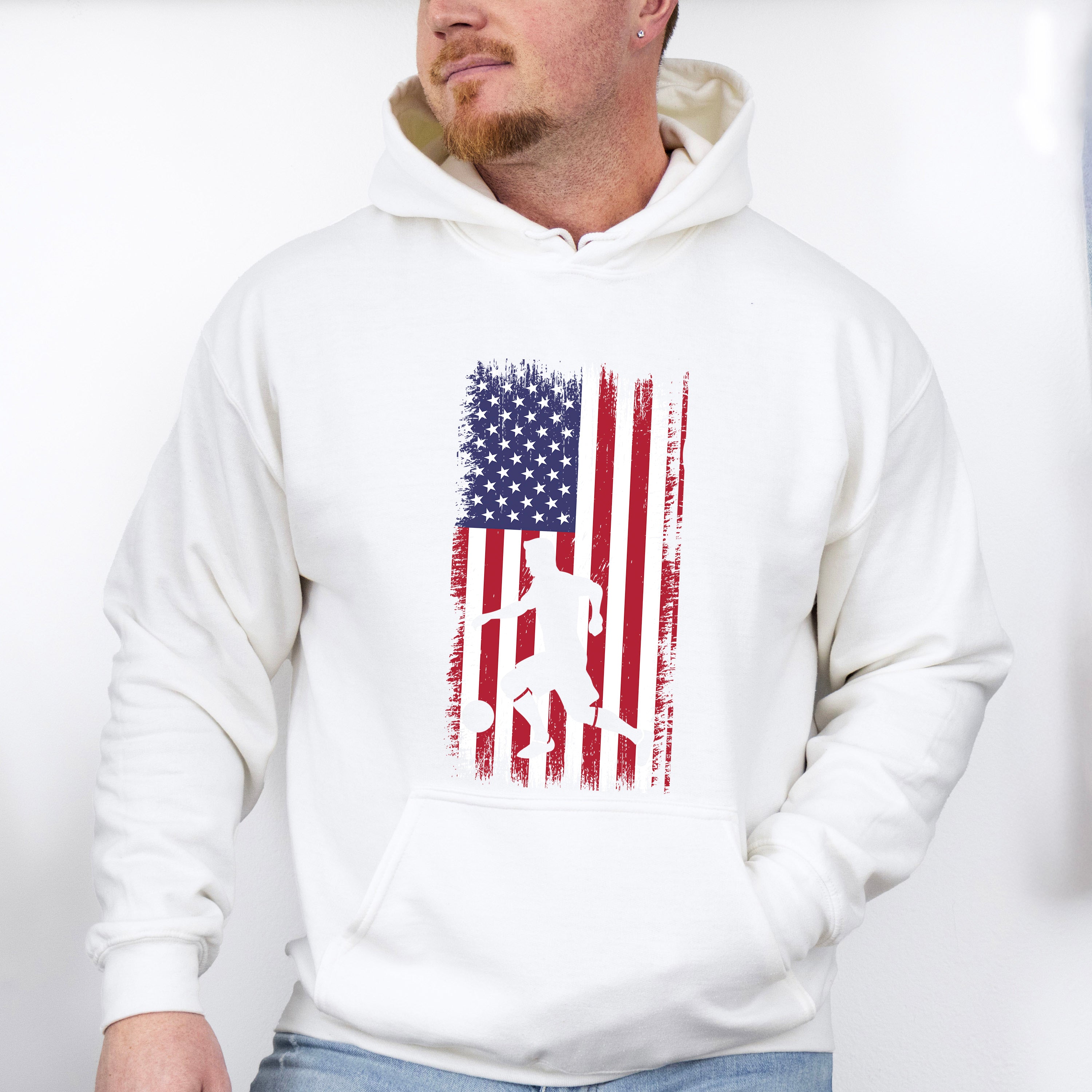 Us Flag Soccer Player Silhouette Design - Soccer Unisex Crewneck T-Shirt Sweatshirt Hoodie