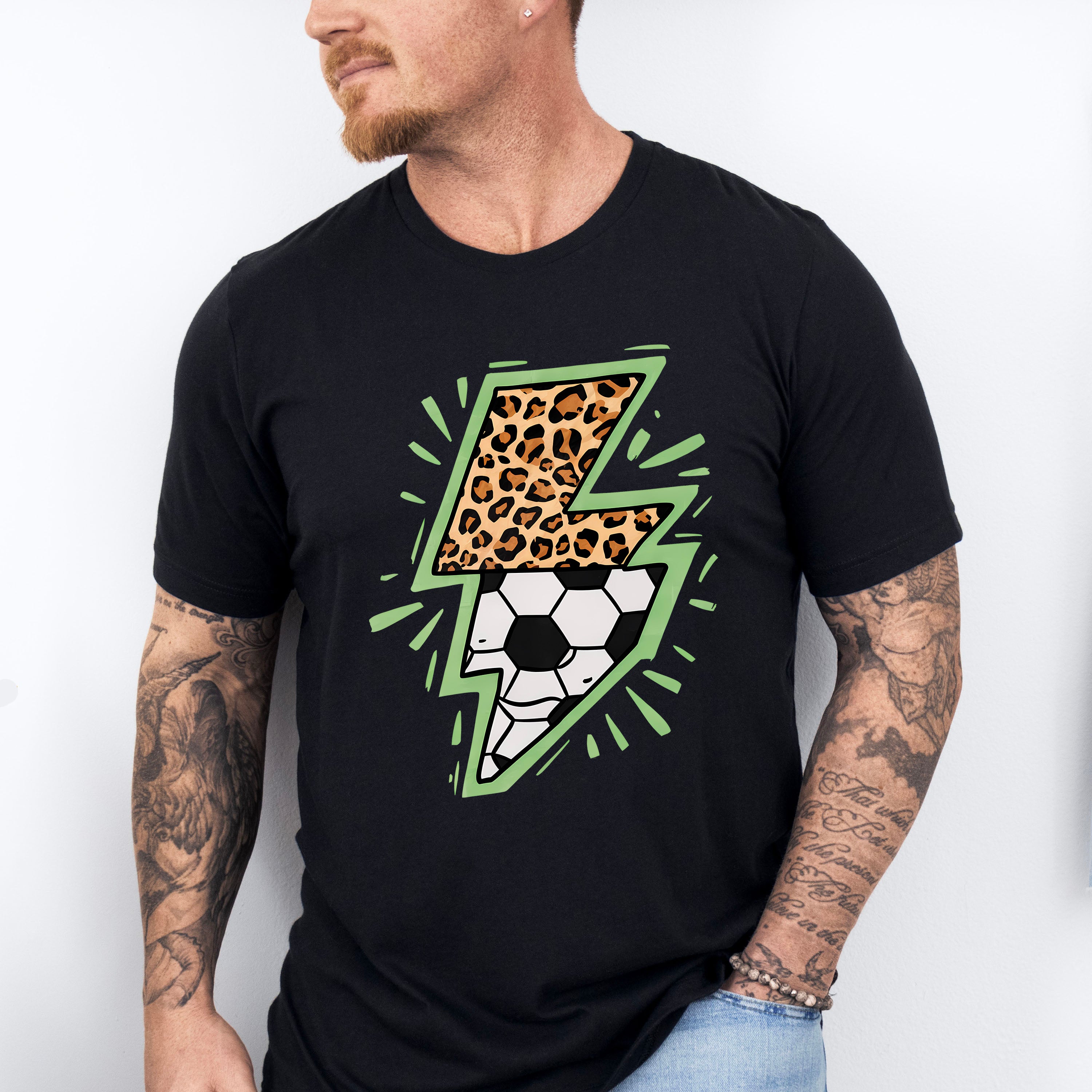 Lightning Half Soccer Ball Half Leopard Design - Soccer Unisex Crewneck T-Shirt Sweatshirt Hoodie