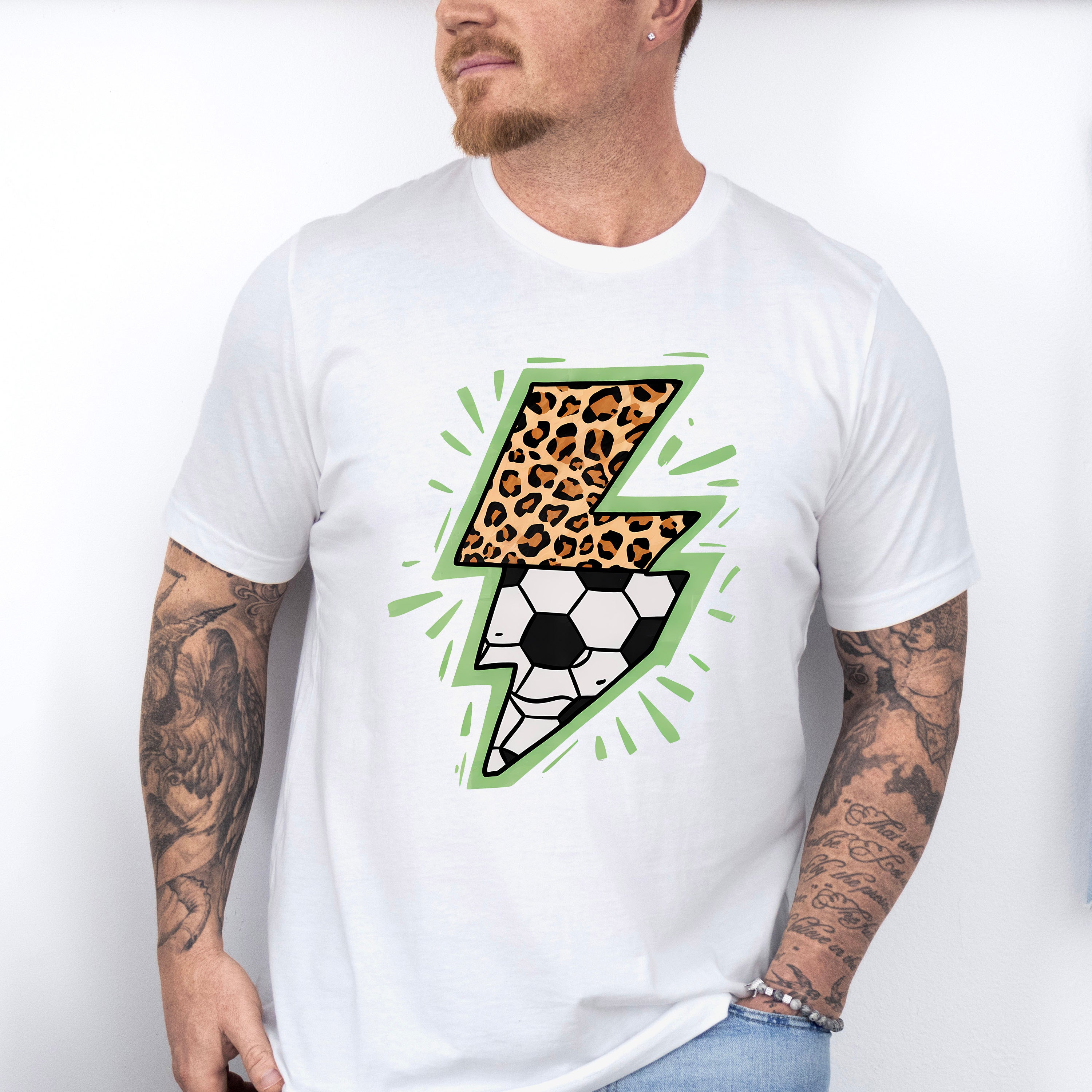 Lightning Half Soccer Ball Half Leopard Design - Soccer Unisex Crewneck T-Shirt Sweatshirt Hoodie