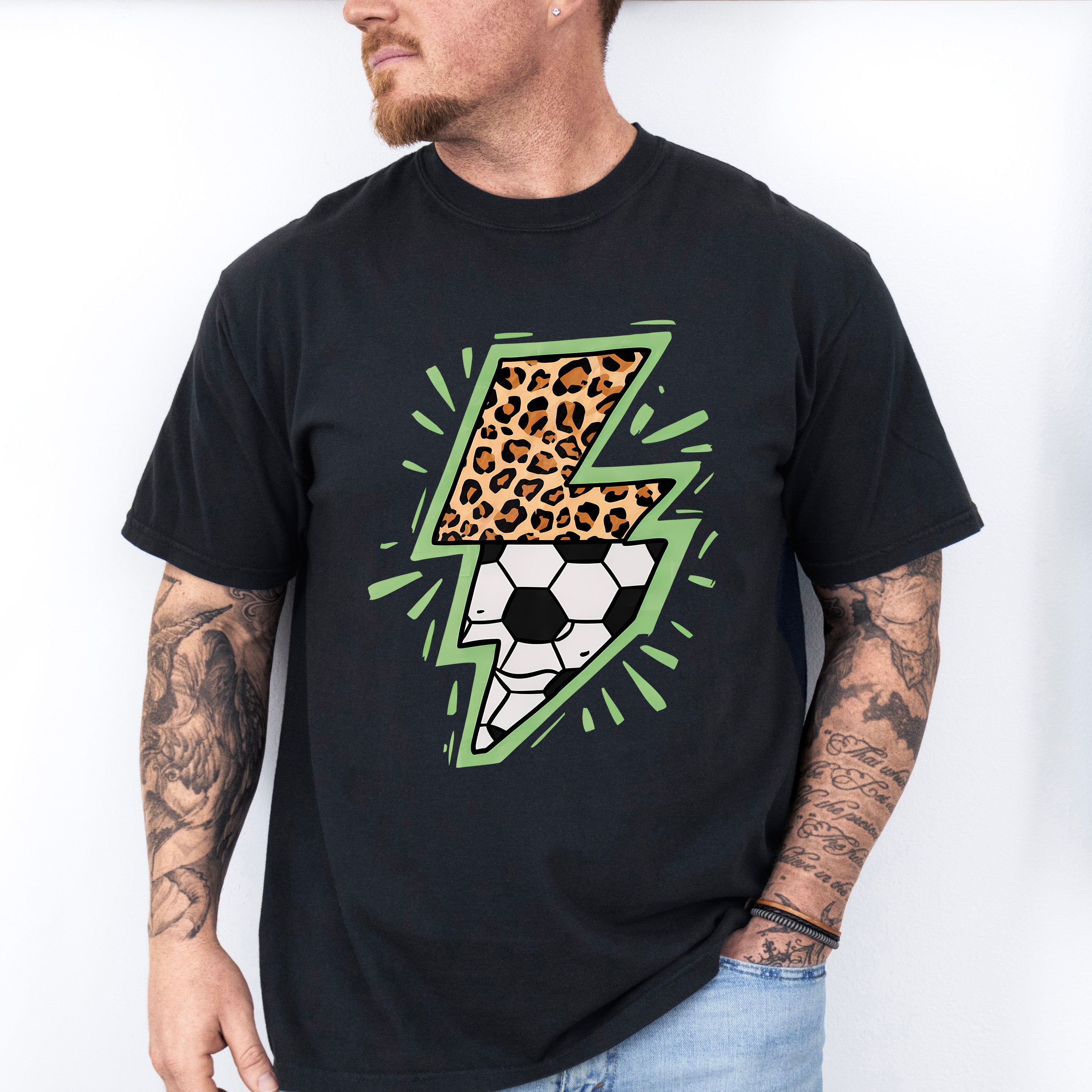 Lightning Half Soccer Ball Half Leopard Design - Soccer Unisex Crewneck T-Shirt Sweatshirt Hoodie