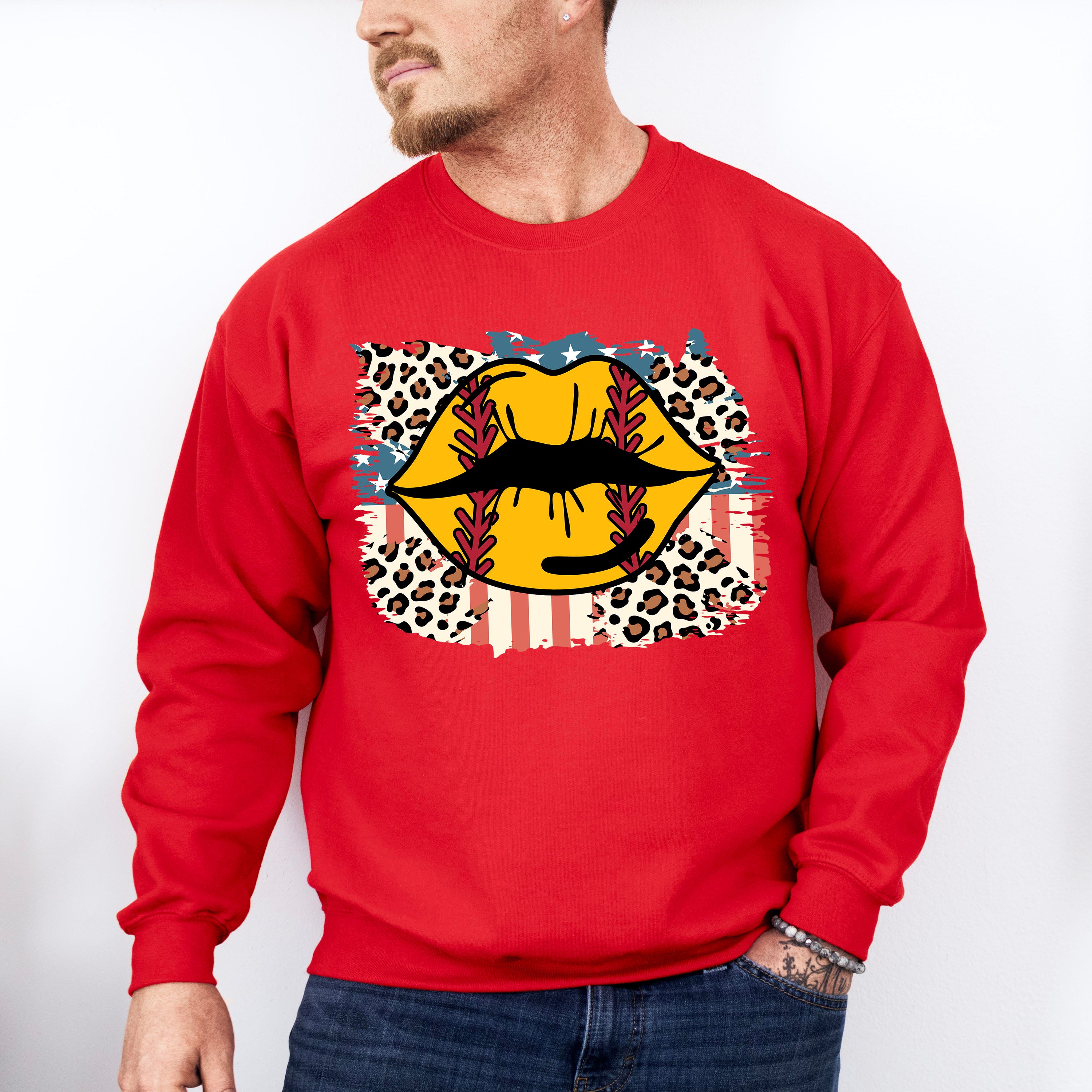 Lips Design - Softball Unisex Crewneck T-Shirt Sweatshirt Hoodie