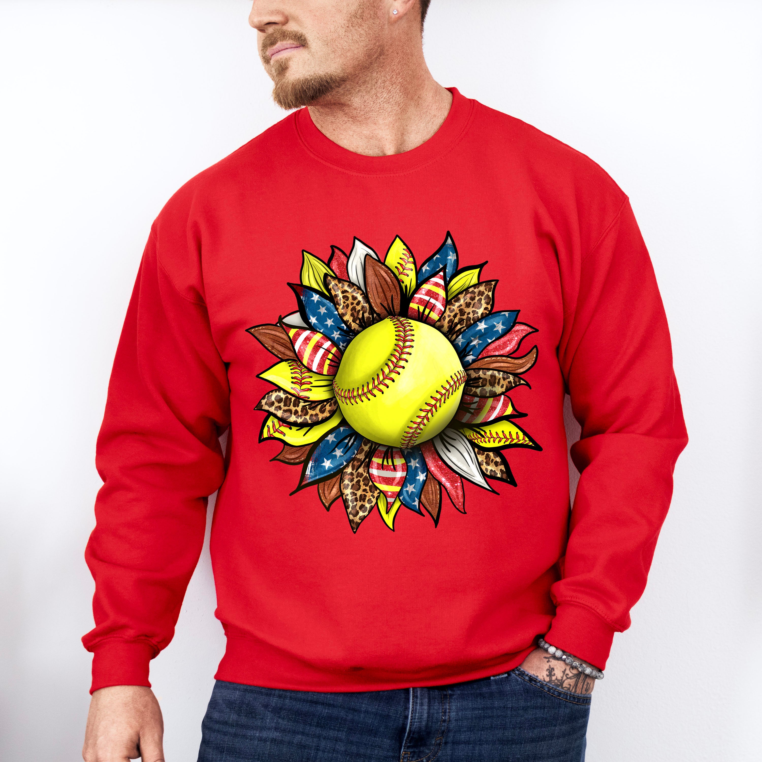 Sunflower Design - Softball Unisex Crewneck T-Shirt Sweatshirt Hoodie