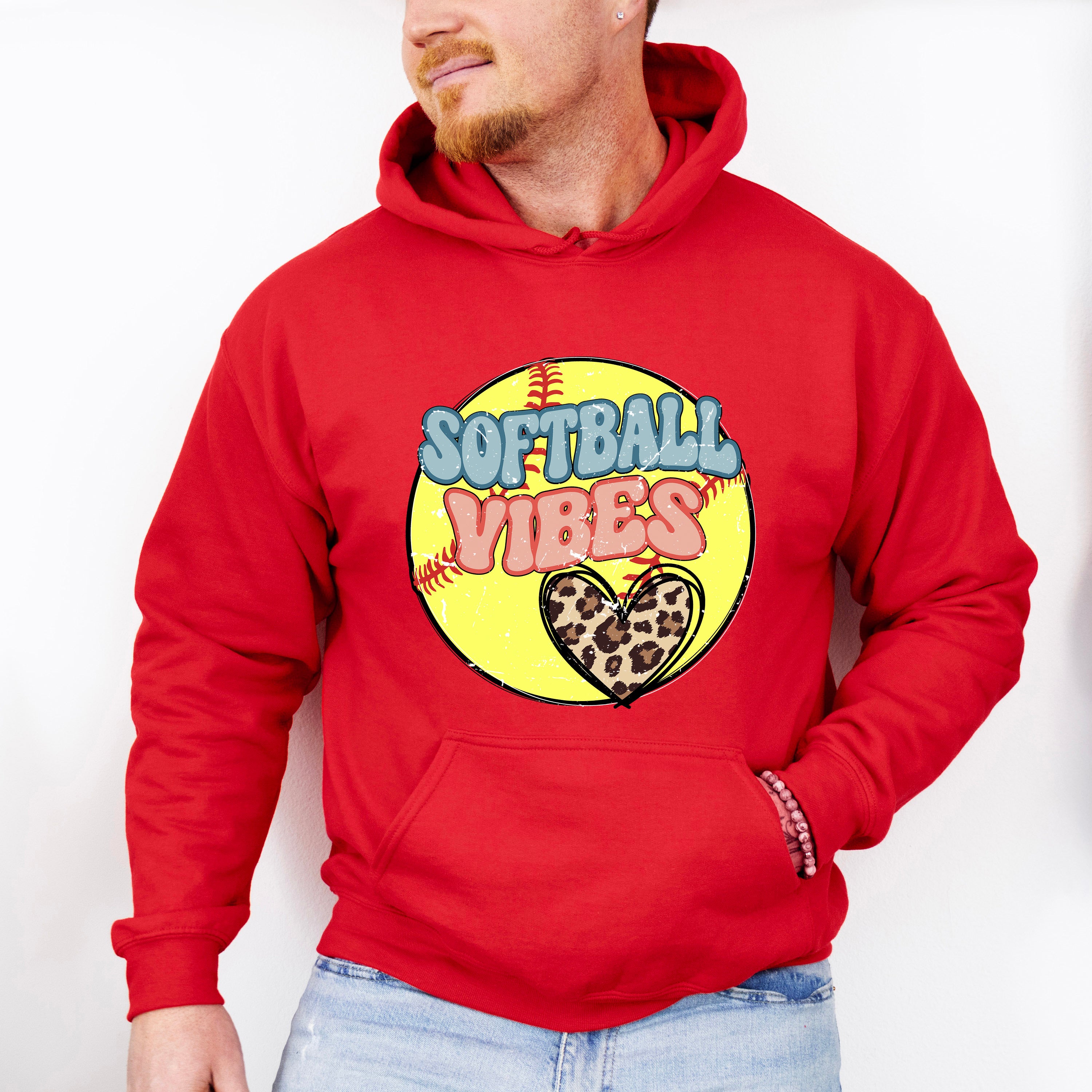 Softball Vibes Leopard Heart Design - Softball Unisex Crewneck T-Shirt Sweatshirt Hoodie