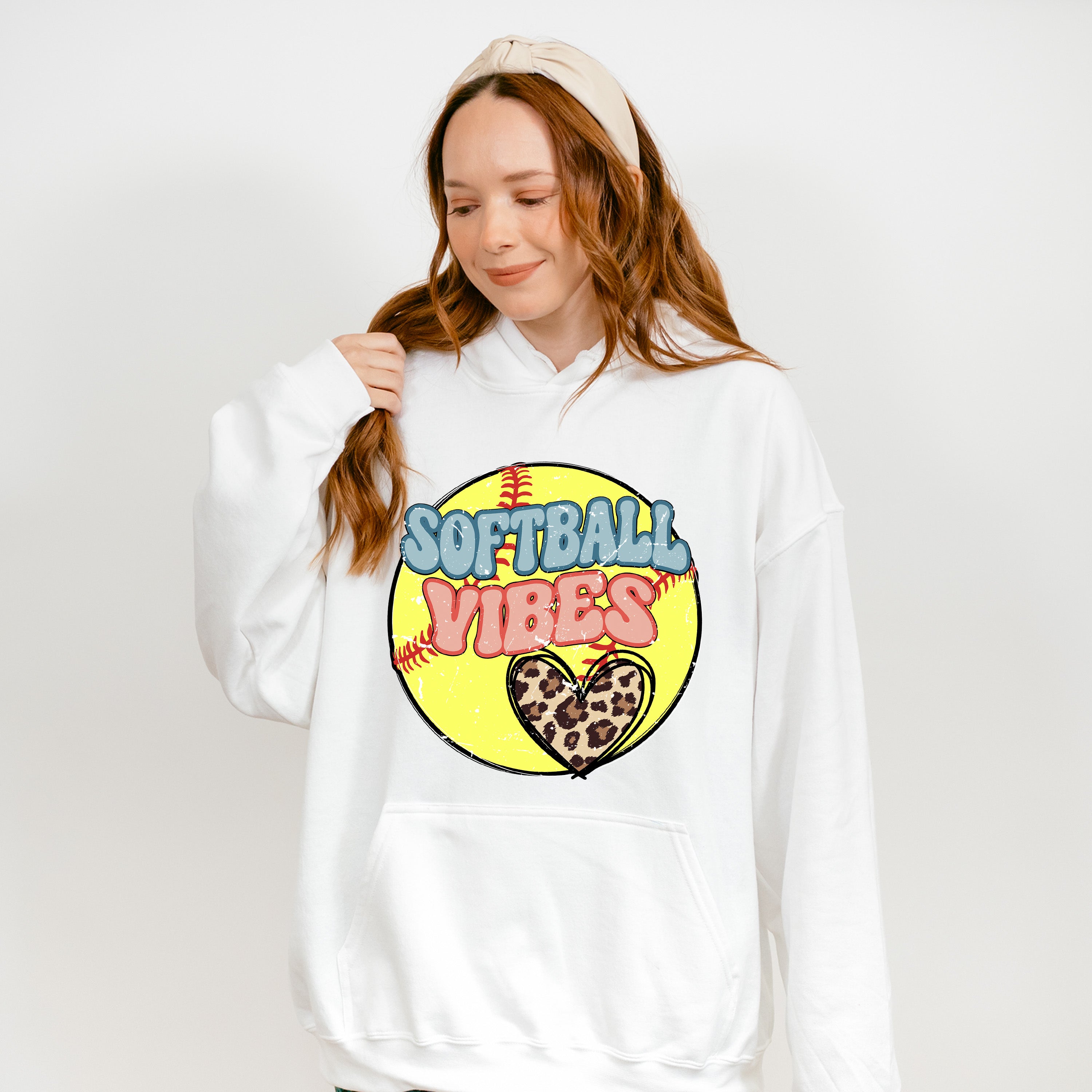 Softball Vibes Leopard Heart Design - Softball Unisex Crewneck T-Shirt Sweatshirt Hoodie