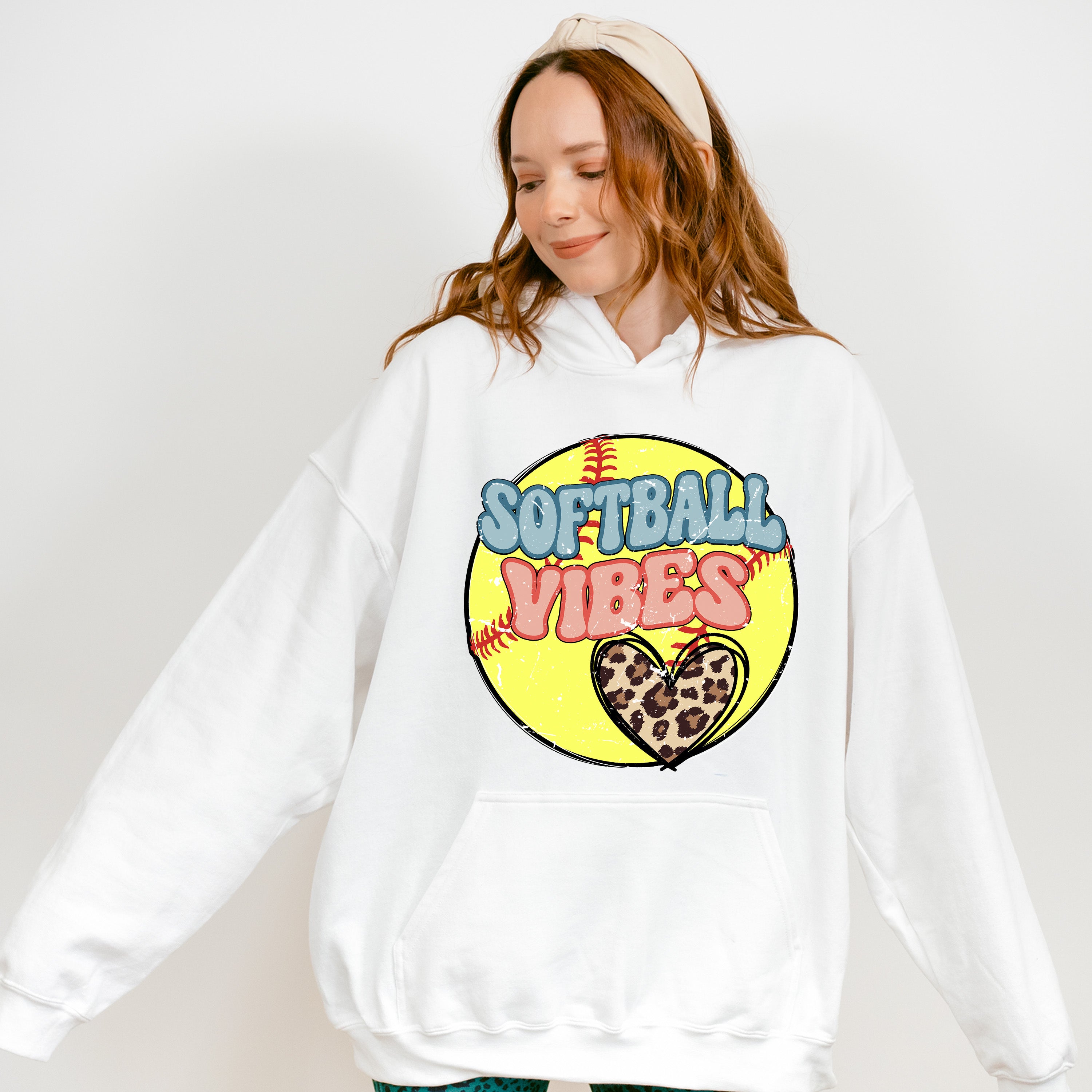 Softball Vibes Leopard Heart Design - Softball Unisex Crewneck T-Shirt Sweatshirt Hoodie