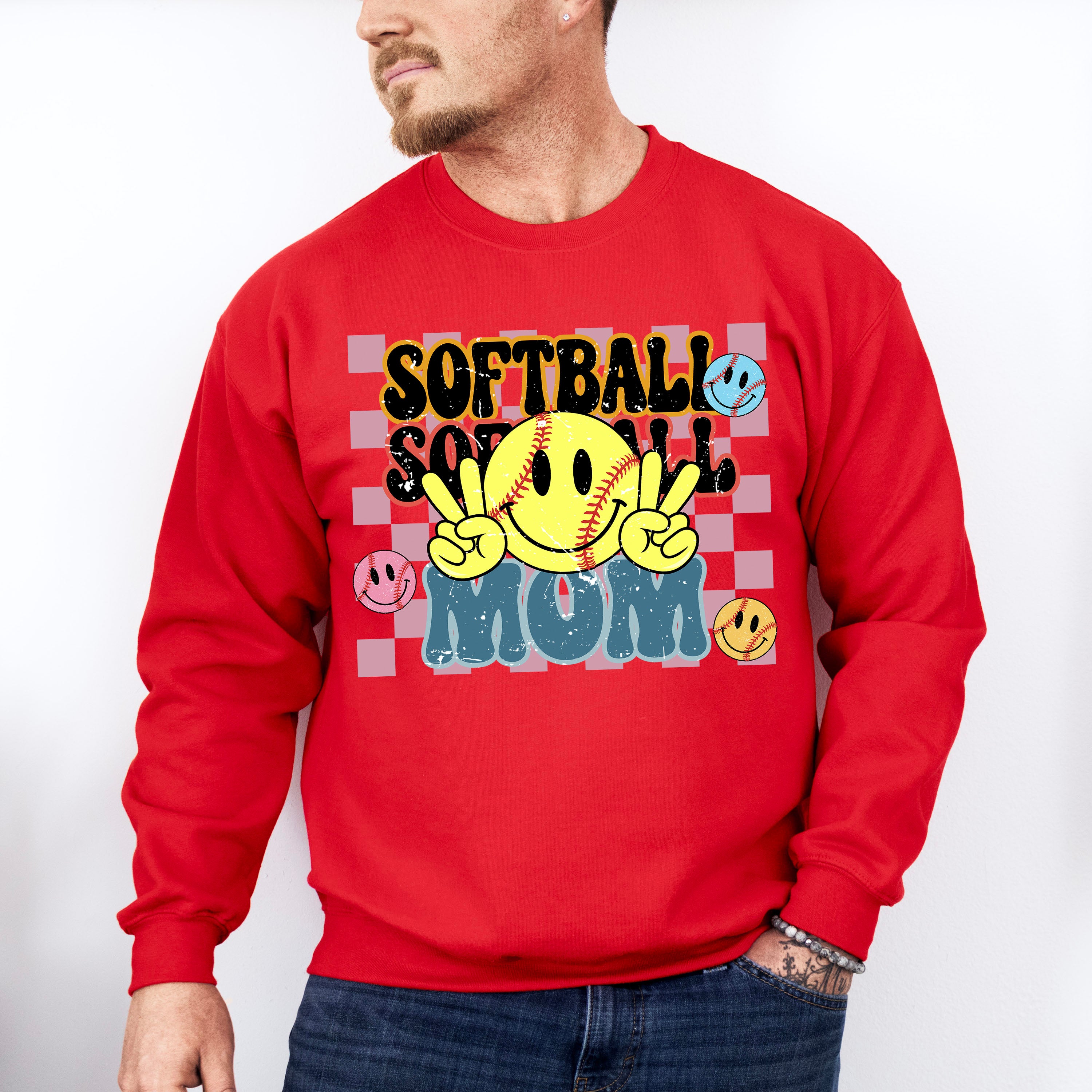 Smiley Softball Mom Design - Softball Unisex Crewneck T-Shirt Sweatshirt Hoodie