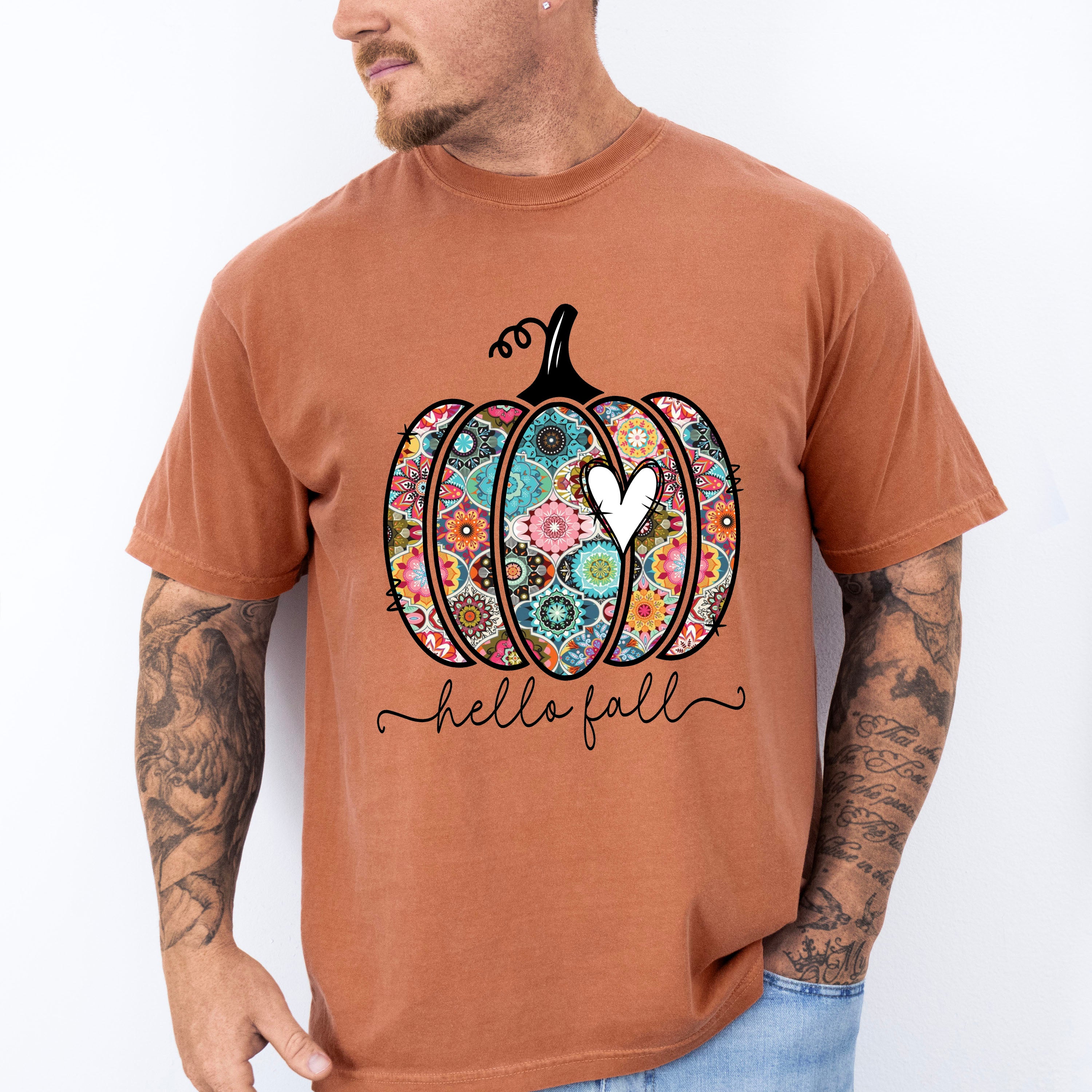 Hello Fall Heart Pumpkin - Fall Unisex Crewneck T-Shirt Sweatshirt Hoodie