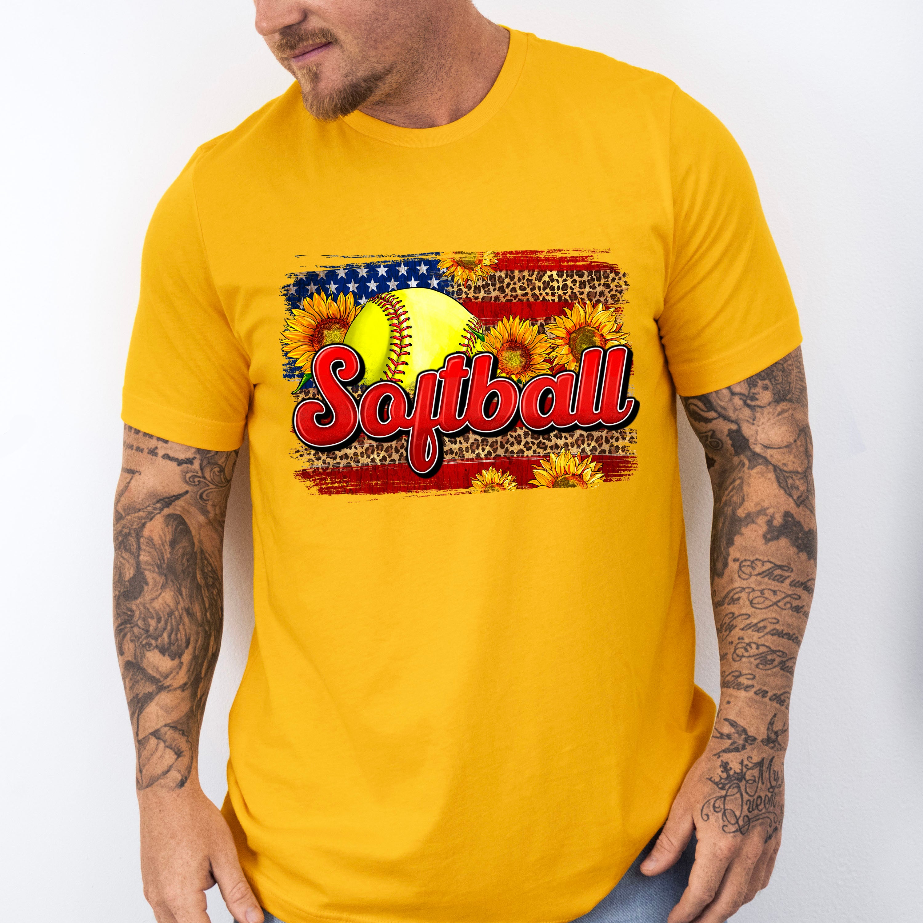 Softball US Flag Sunflowers Design - Softball Unisex Crewneck T-Shirt Sweatshirt Hoodie