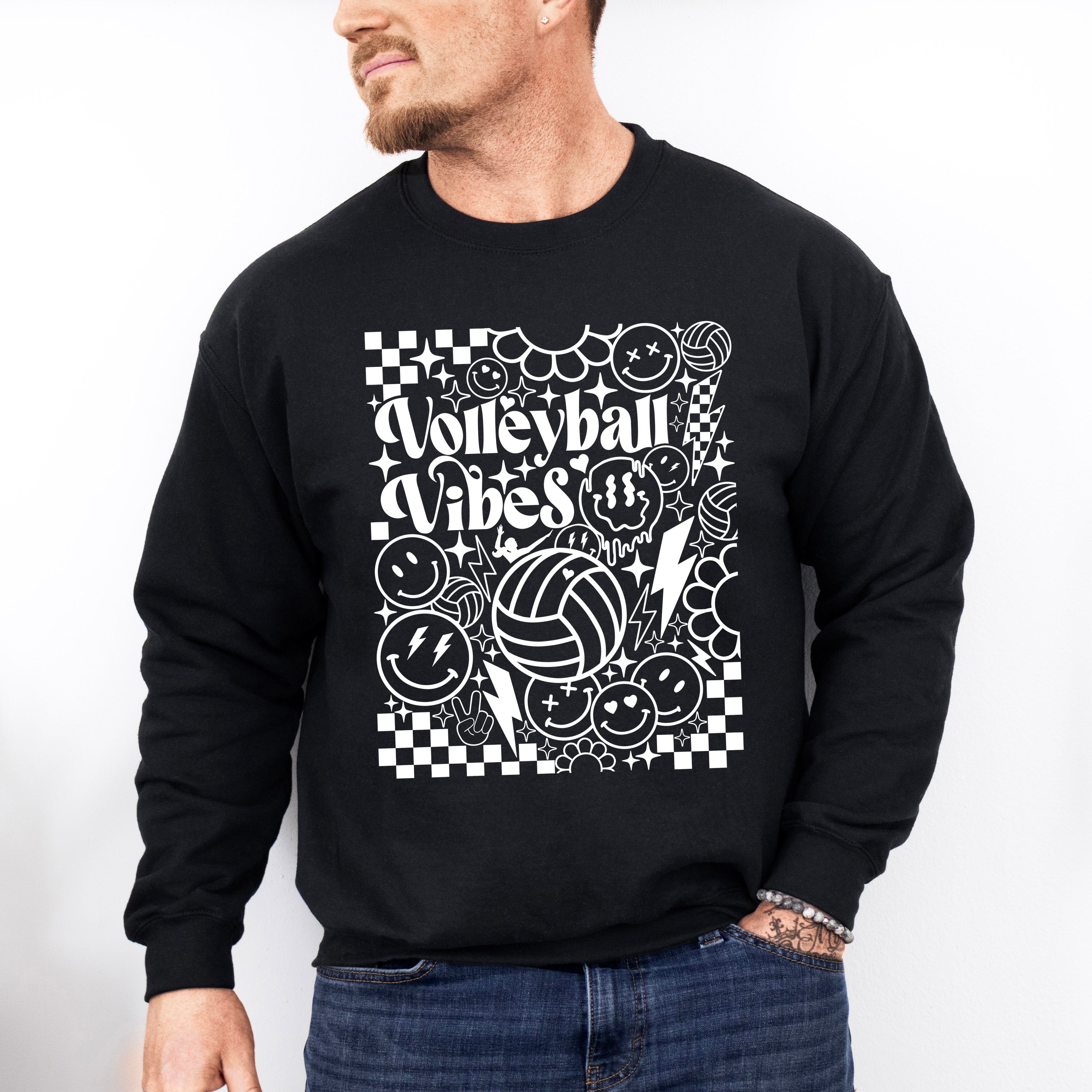 Volleyball Vibes Doodles Design - Volleyball Unisex Crewneck T-Shirt Sweatshirt Hoodie