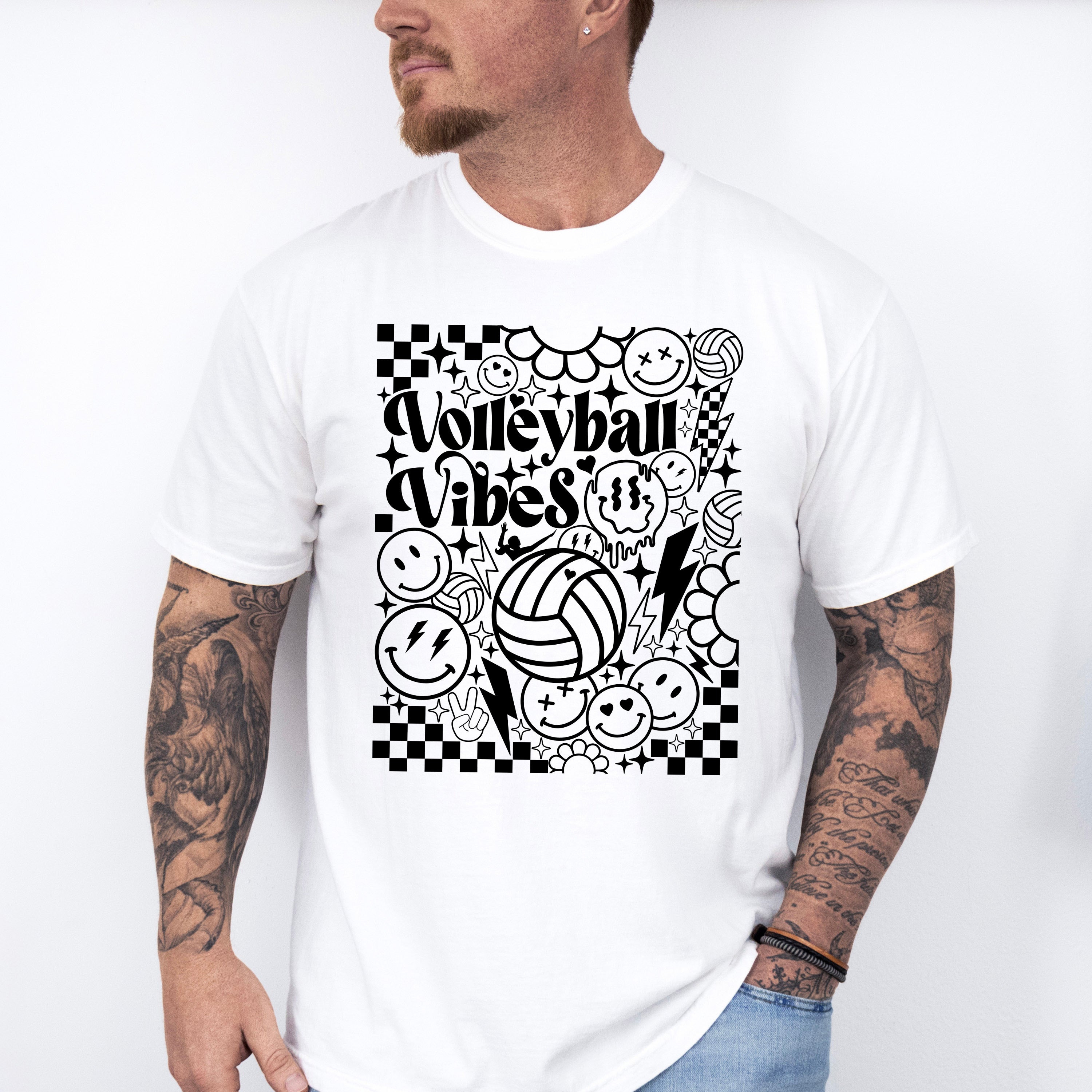 Volleyball Vibes Doodles Design - Volleyball Unisex Crewneck T-Shirt Sweatshirt Hoodie