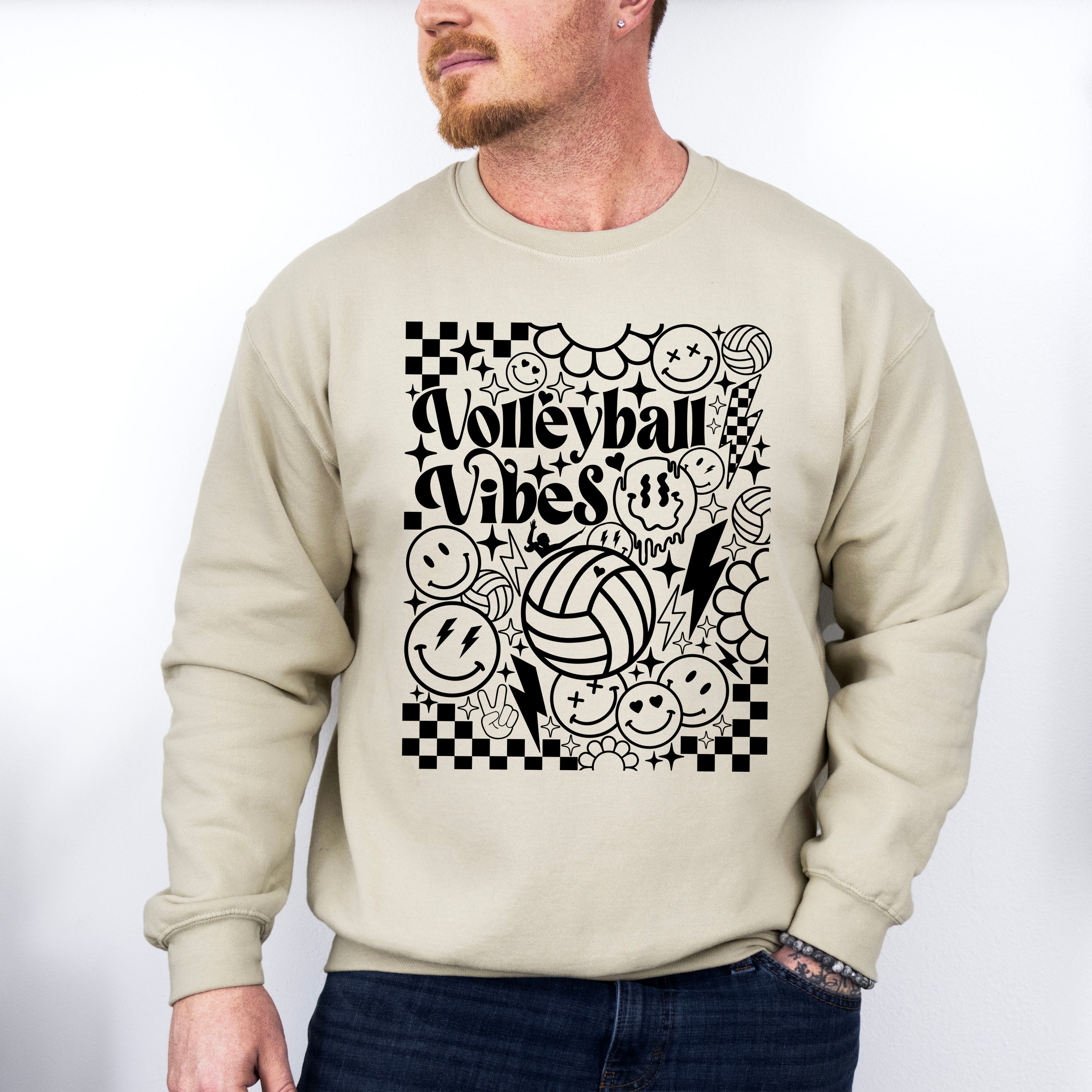 Volleyball Vibes Doodles Design - Volleyball Unisex Crewneck T-Shirt Sweatshirt Hoodie