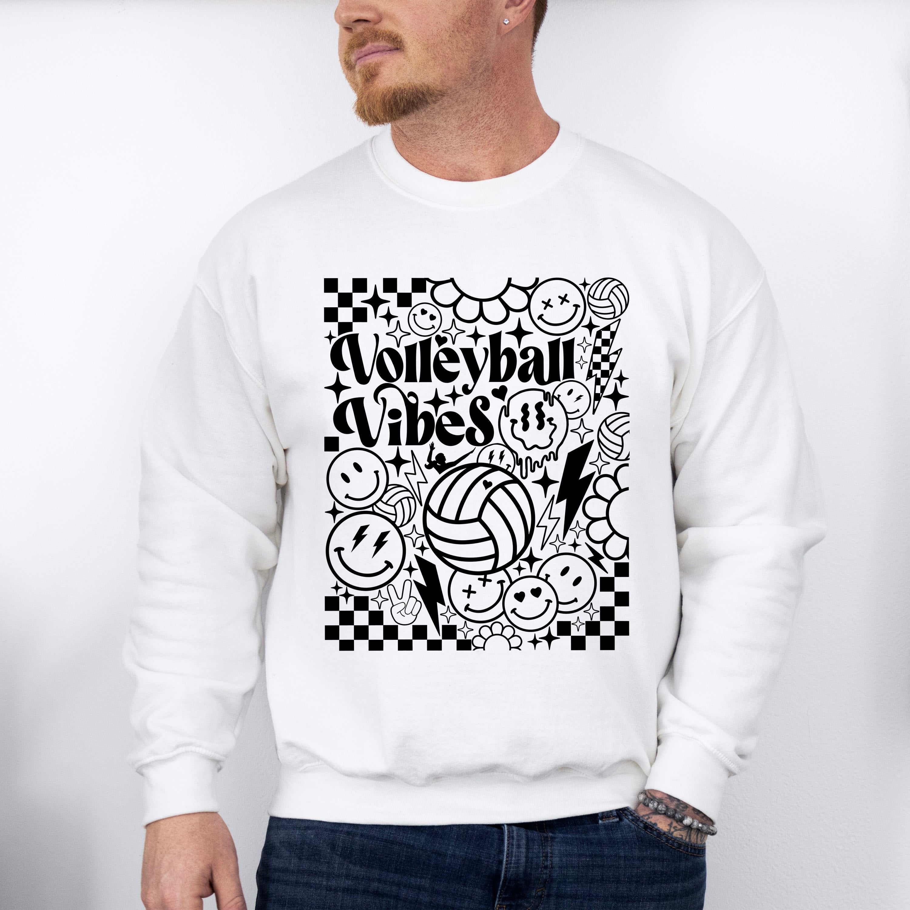 Volleyball Vibes Doodles Design - Volleyball Unisex Crewneck T-Shirt Sweatshirt Hoodie