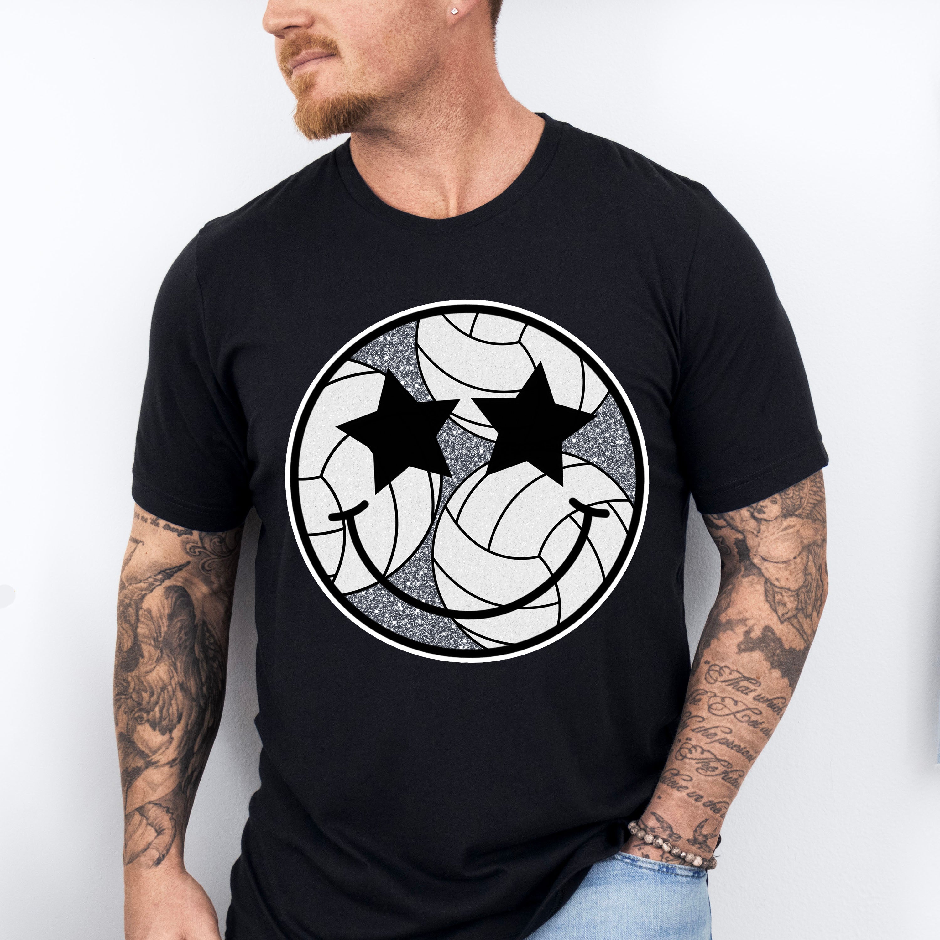 Smiley Star Eyes Design - Volleyball Unisex Crewneck T-Shirt Sweatshirt Hoodie