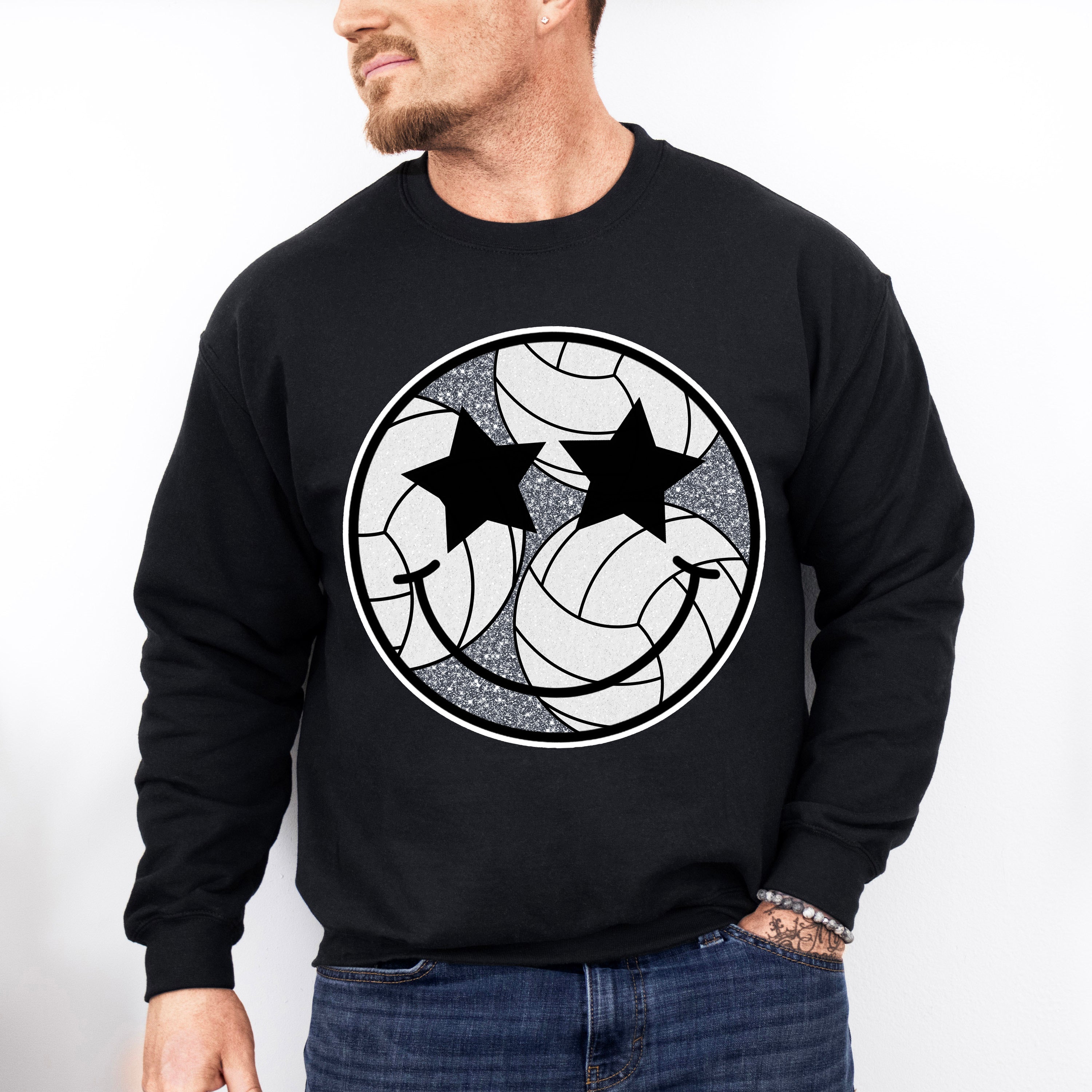 Smiley Star Eyes Design - Volleyball Unisex Crewneck T-Shirt Sweatshirt Hoodie