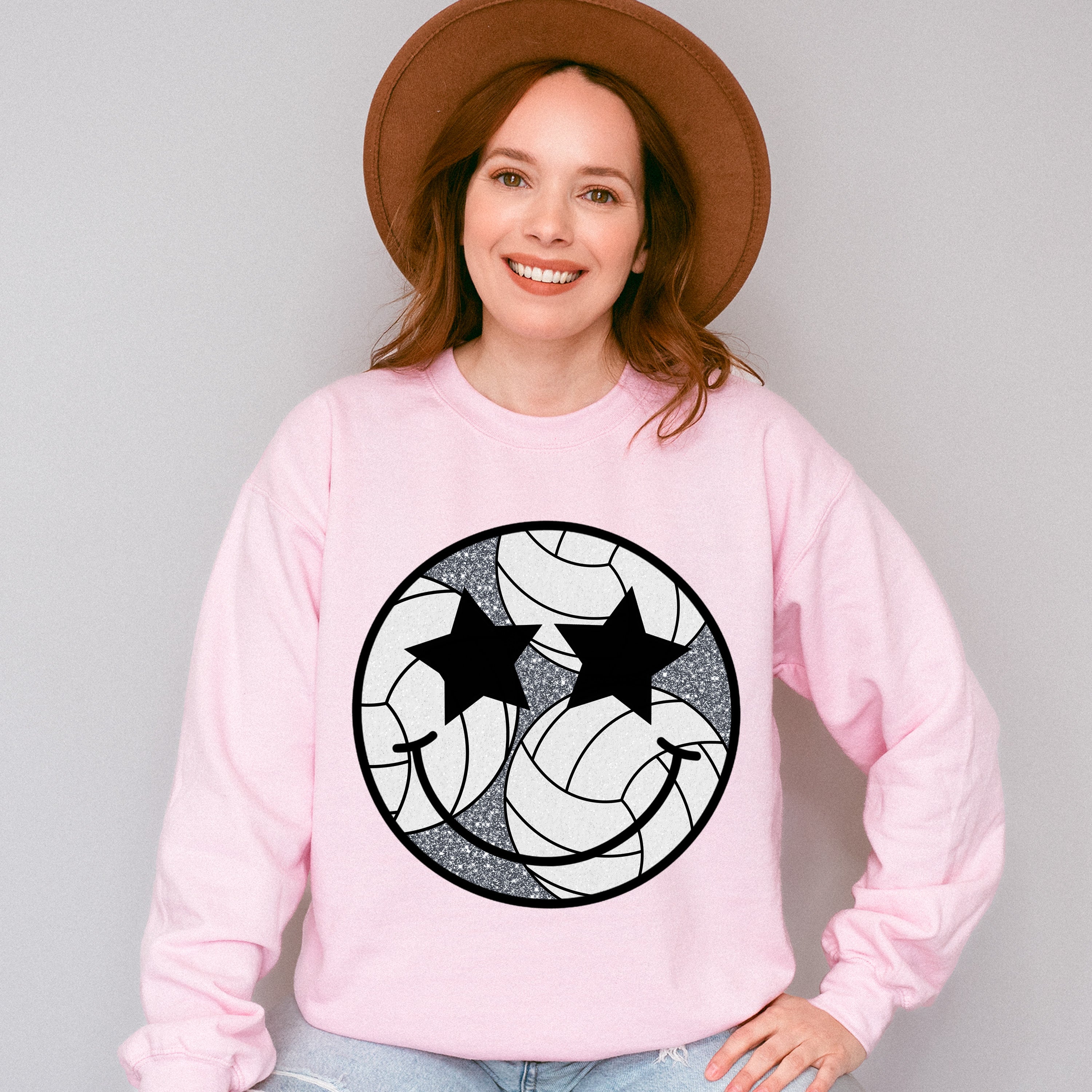Smiley Star Eyes Design - Volleyball Unisex Crewneck T-Shirt Sweatshirt Hoodie