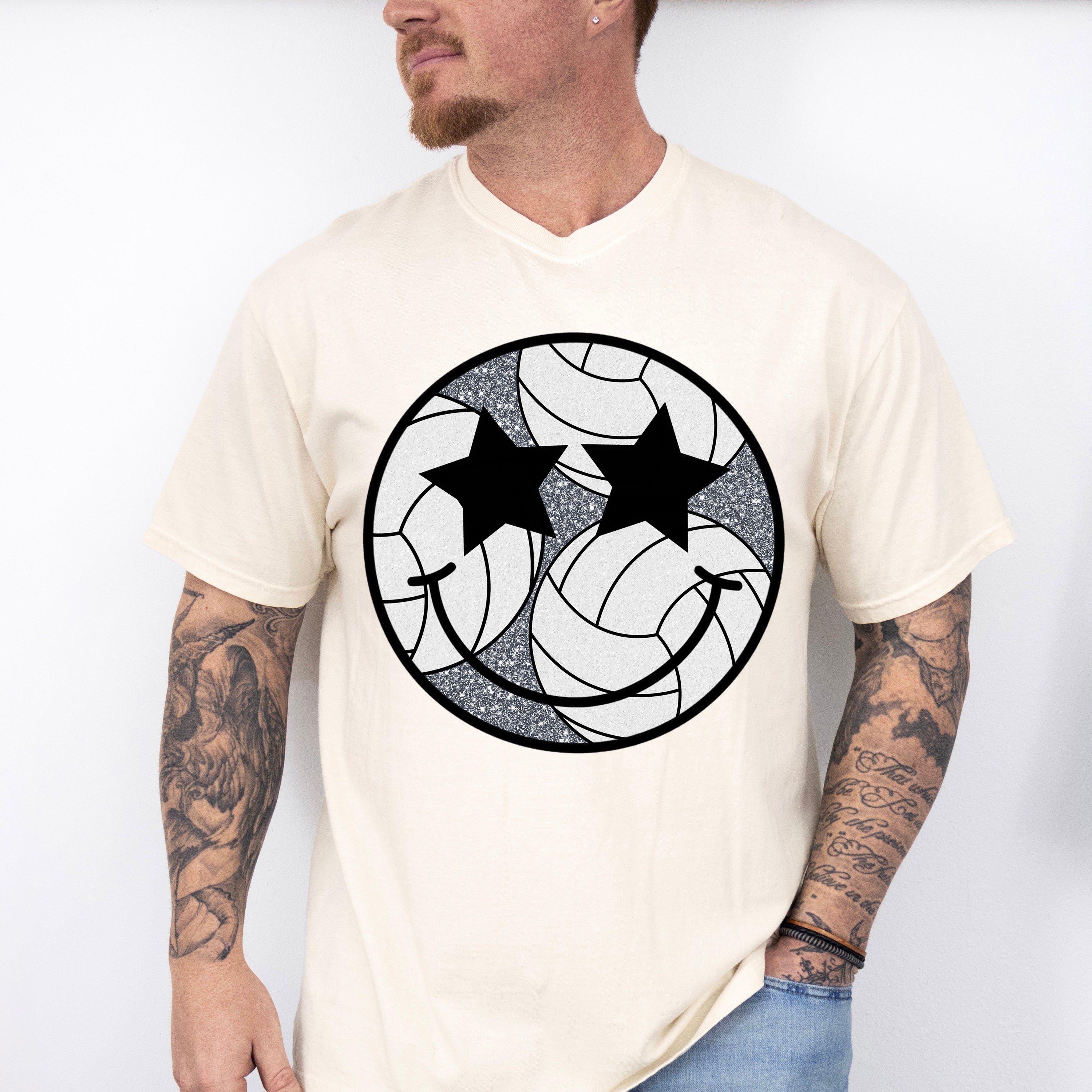 Smiley Star Eyes Design - Volleyball Unisex Crewneck T-Shirt Sweatshirt Hoodie
