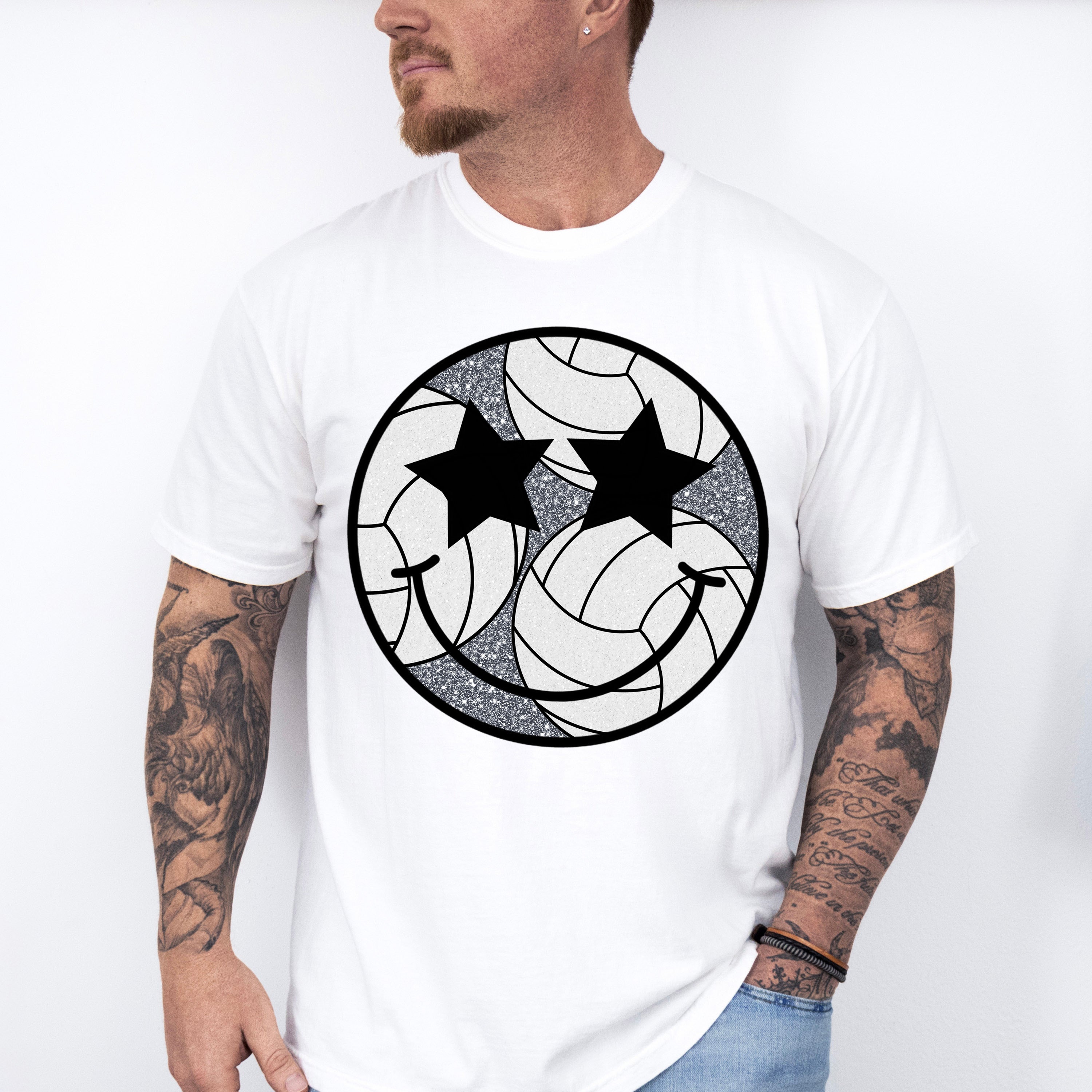 Smiley Star Eyes Design - Volleyball Unisex Crewneck T-Shirt Sweatshirt Hoodie