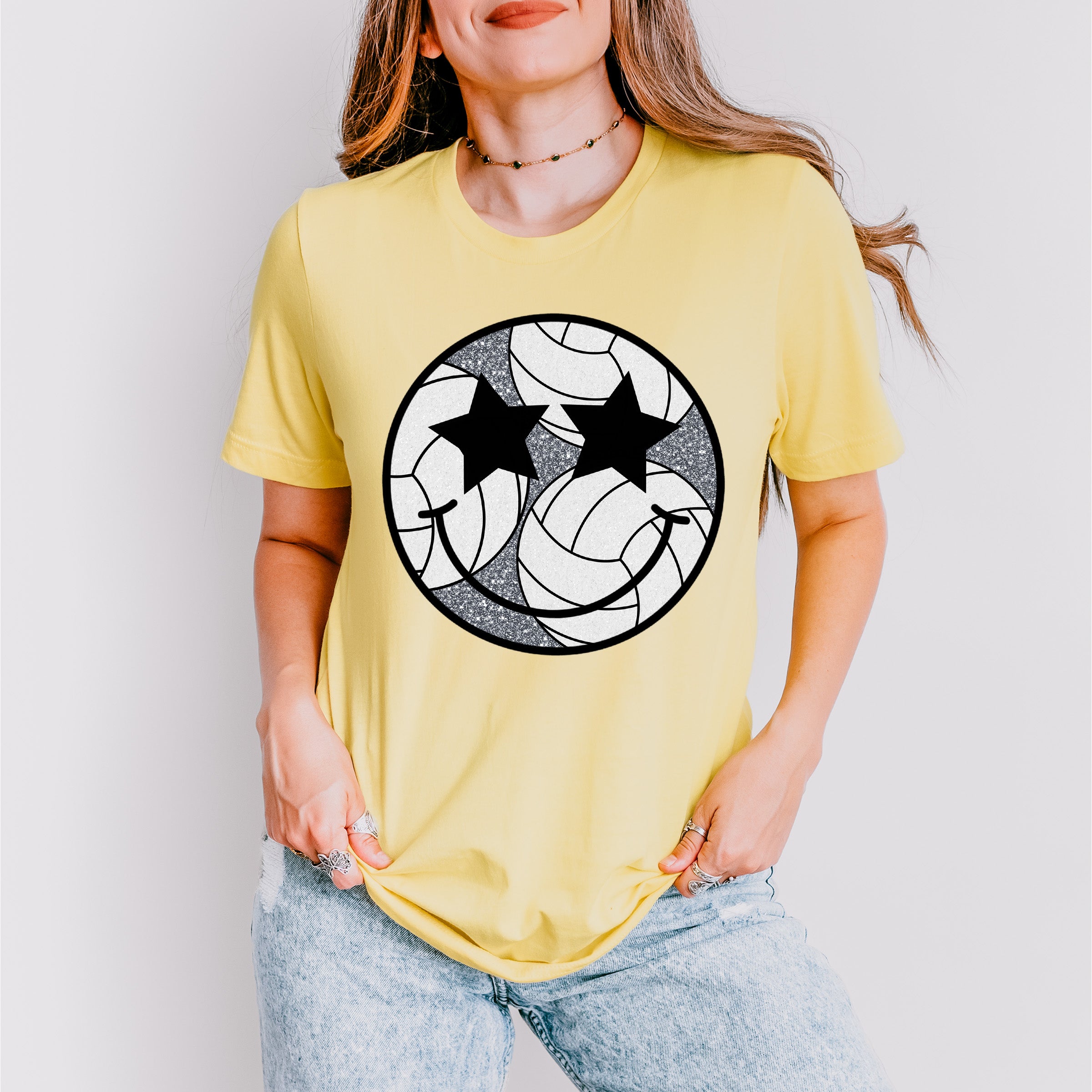 Smiley Star Eyes Design - Volleyball Unisex Crewneck T-Shirt Sweatshirt Hoodie