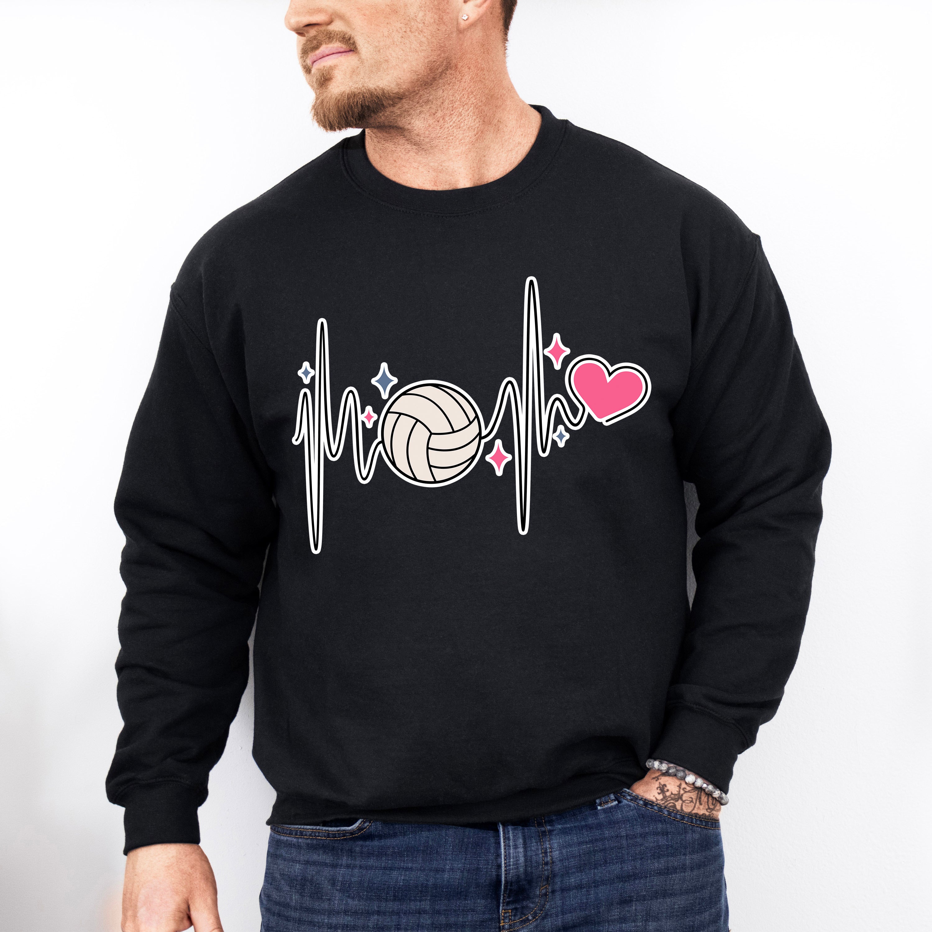 Heartbeat Design - Volleyball Unisex Crewneck T-Shirt Sweatshirt Hoodie