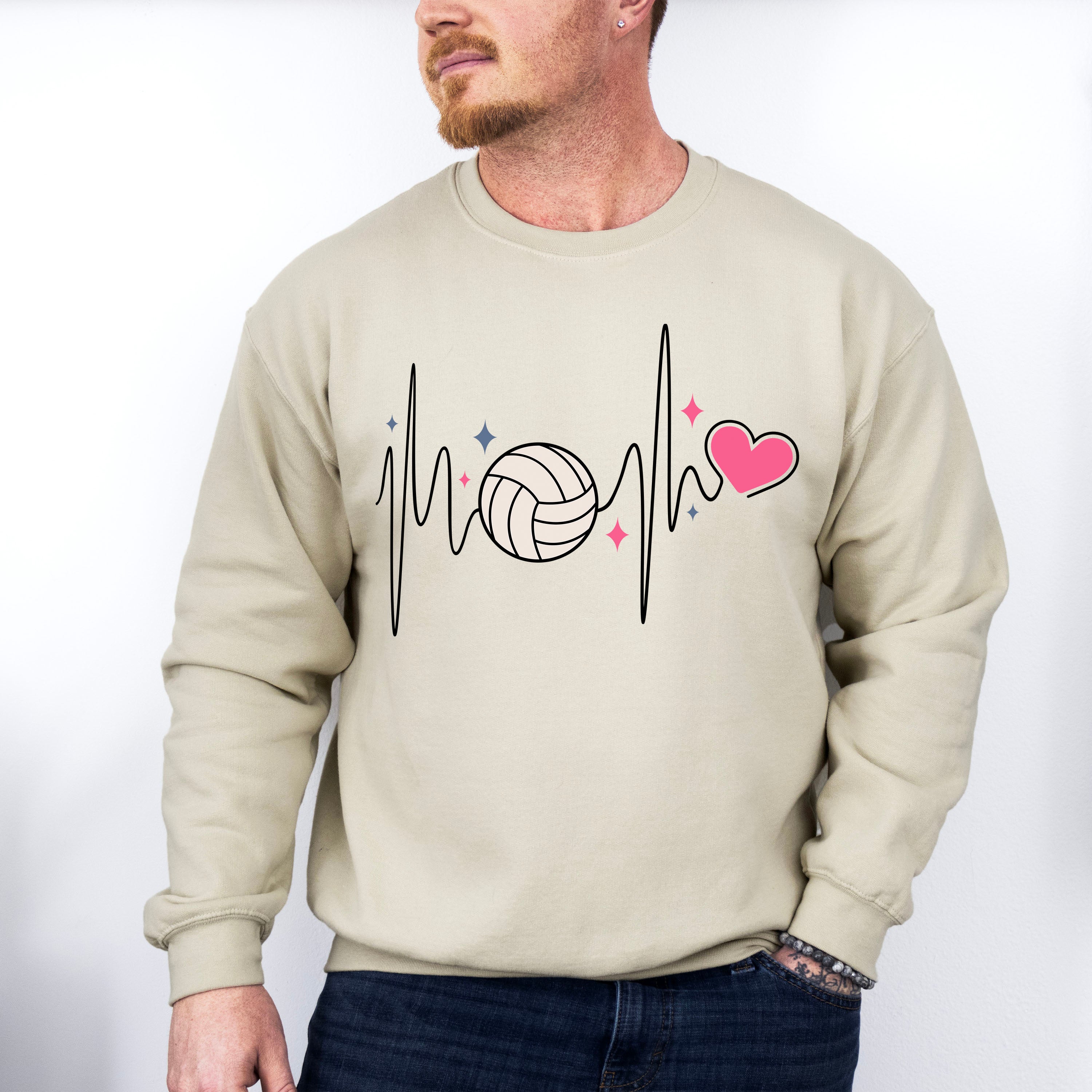 Heartbeat Design - Volleyball Unisex Crewneck T-Shirt Sweatshirt Hoodie