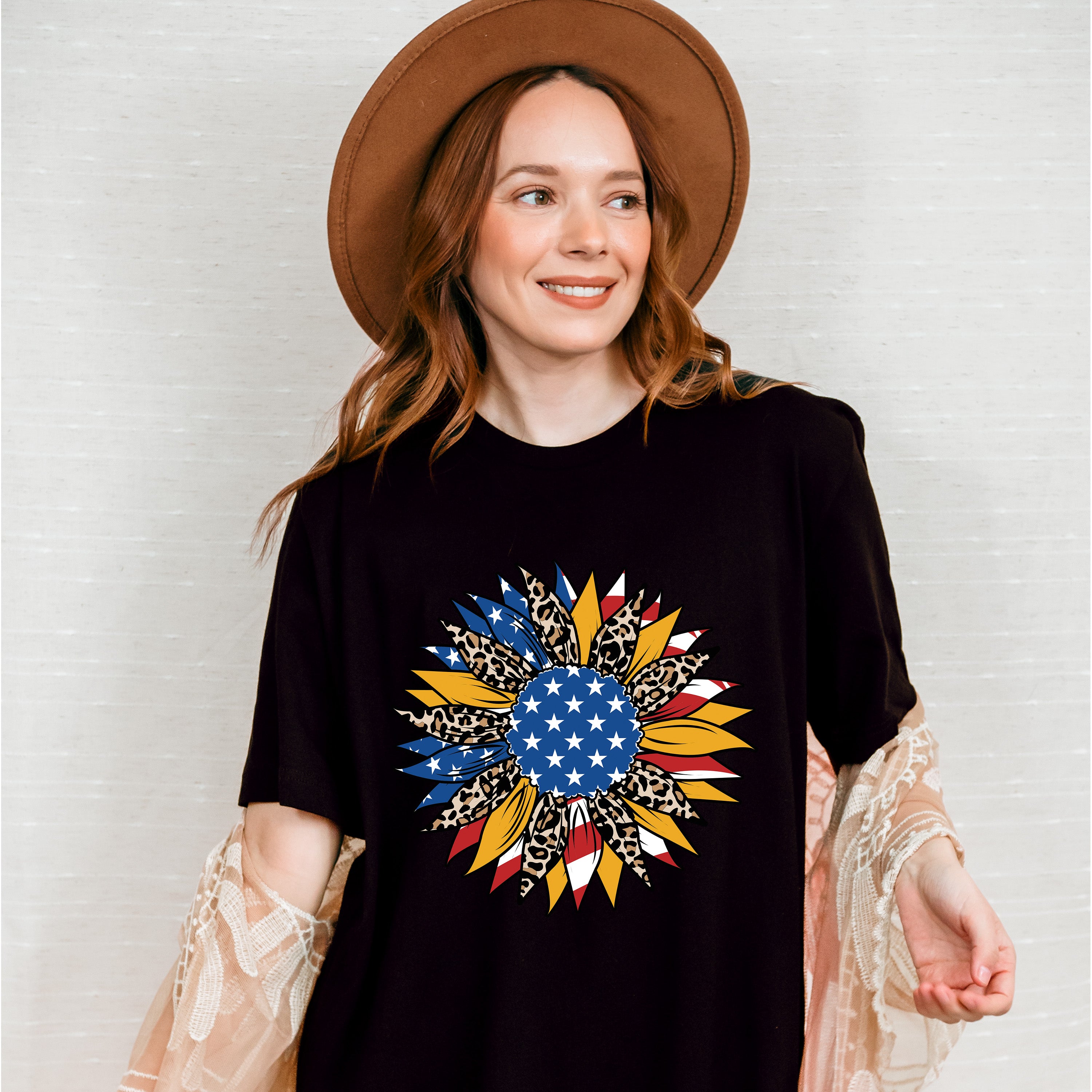 Sunflower USA Flag , 4th of July Theme T-shirt, Hoodie, Sweatshirt