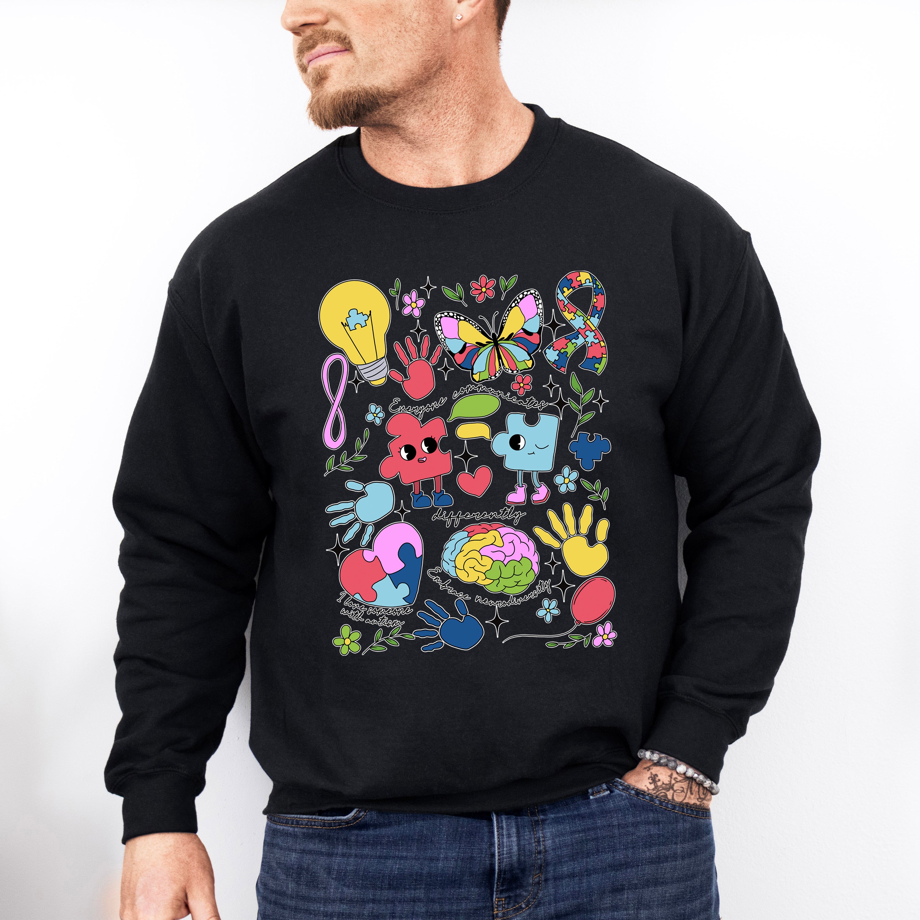 Everybody Communicates Differently Autism Unisex Crewneck T-Shirt Sweatshirt Hoodie