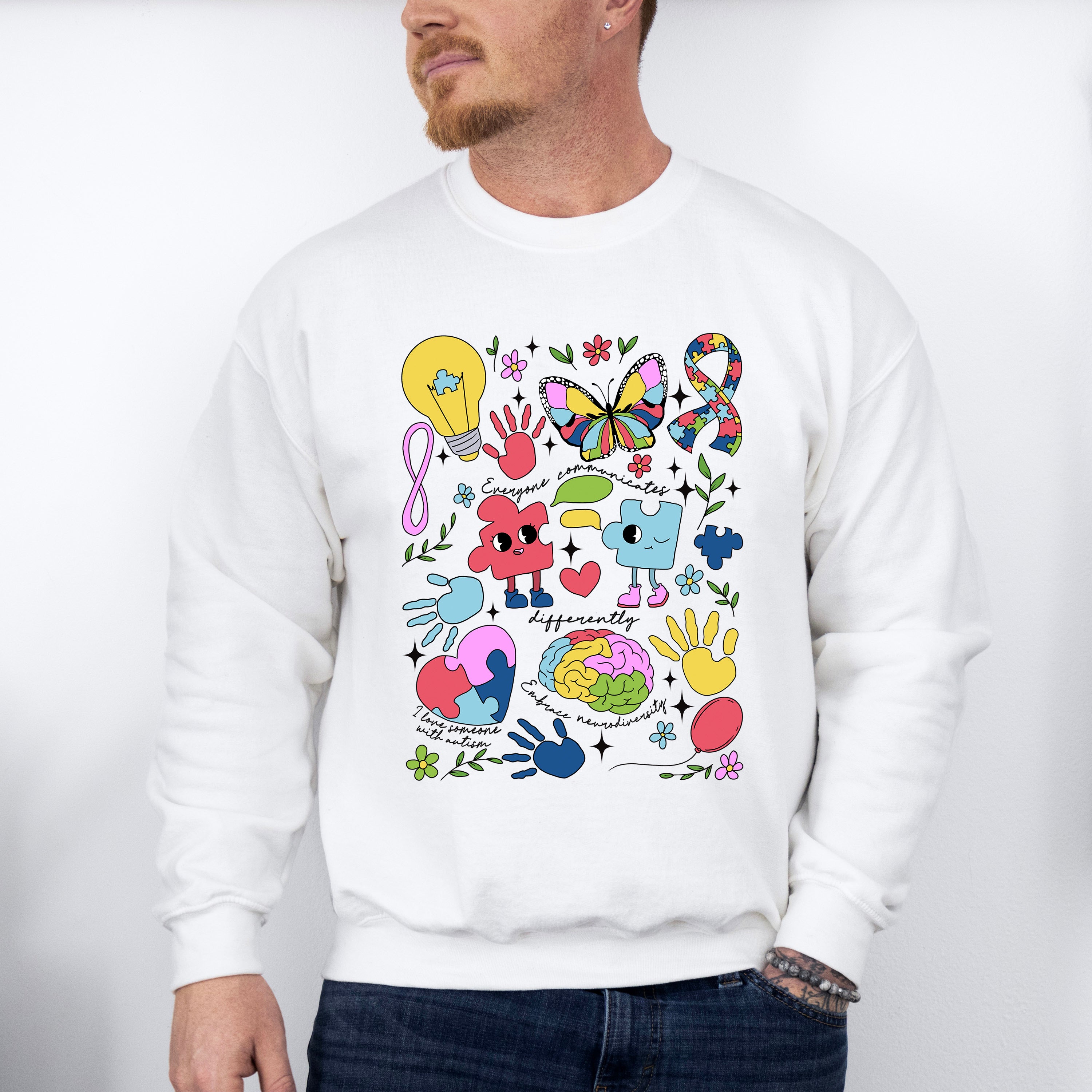 Everybody Communicates Differently Autism Unisex Crewneck T-Shirt Sweatshirt Hoodie