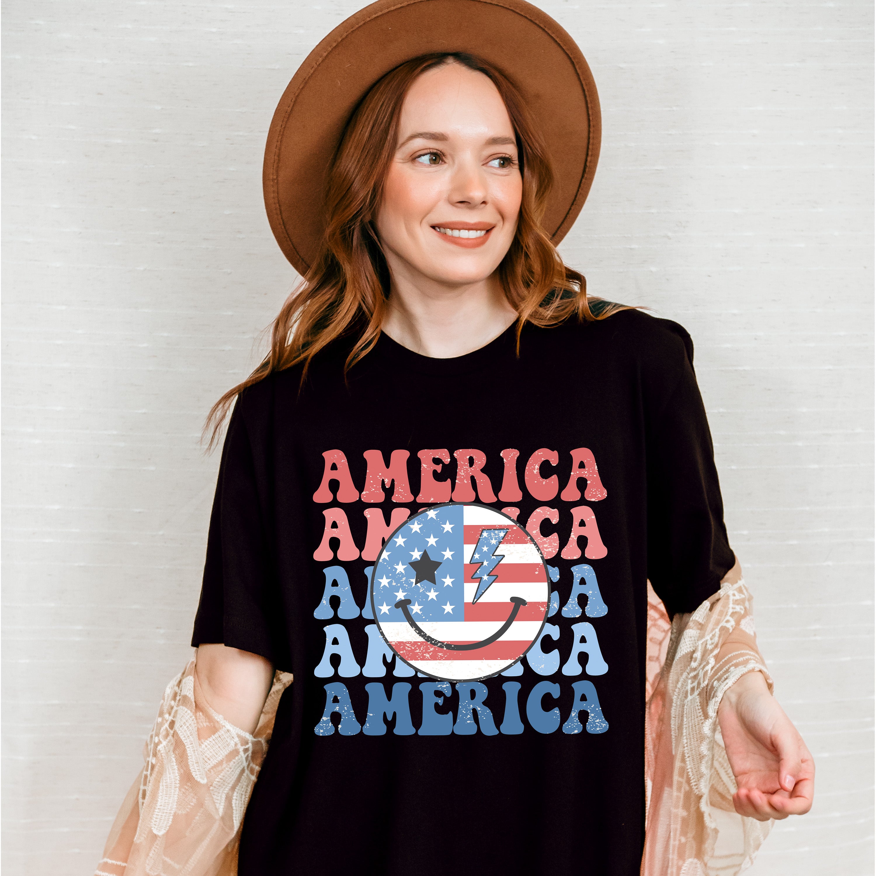 USA Flag Smiley 4Th Of July Unisex Crewneck T-Shirt Sweatshirt Hoodie