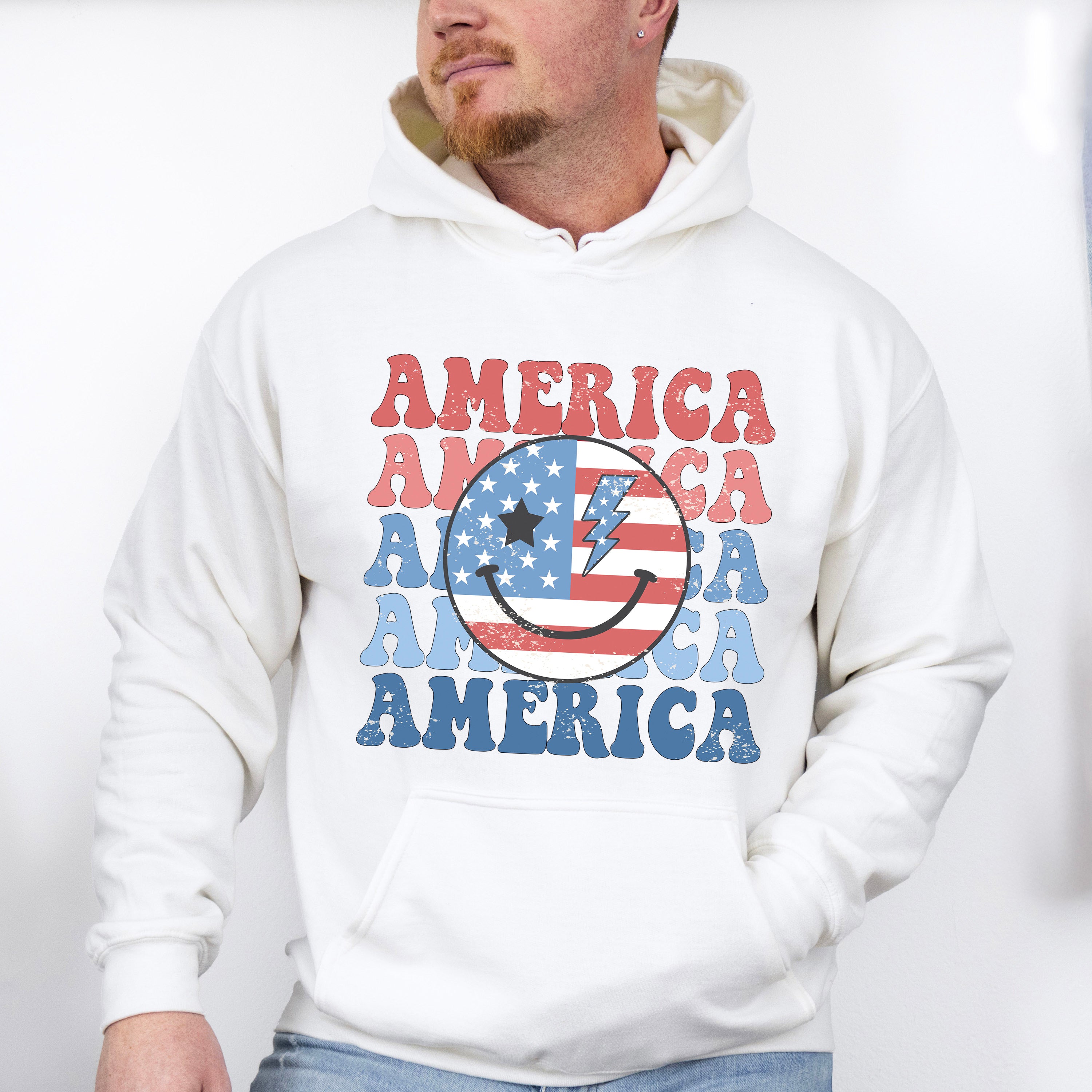 USA Flag Smiley 4Th Of July Unisex Crewneck T-Shirt Sweatshirt Hoodie