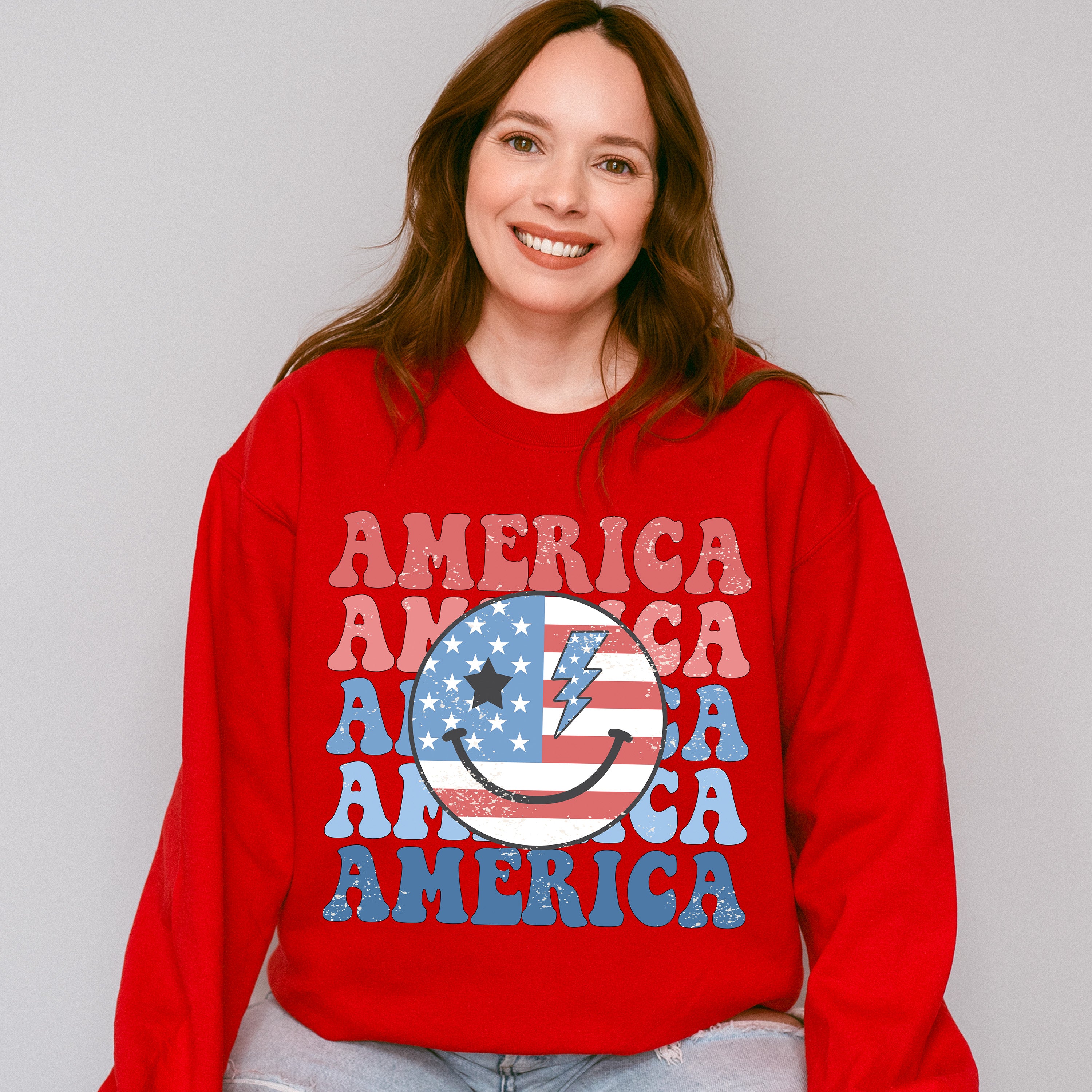 USA Flag Smiley 4Th Of July Unisex Crewneck T-Shirt Sweatshirt Hoodie