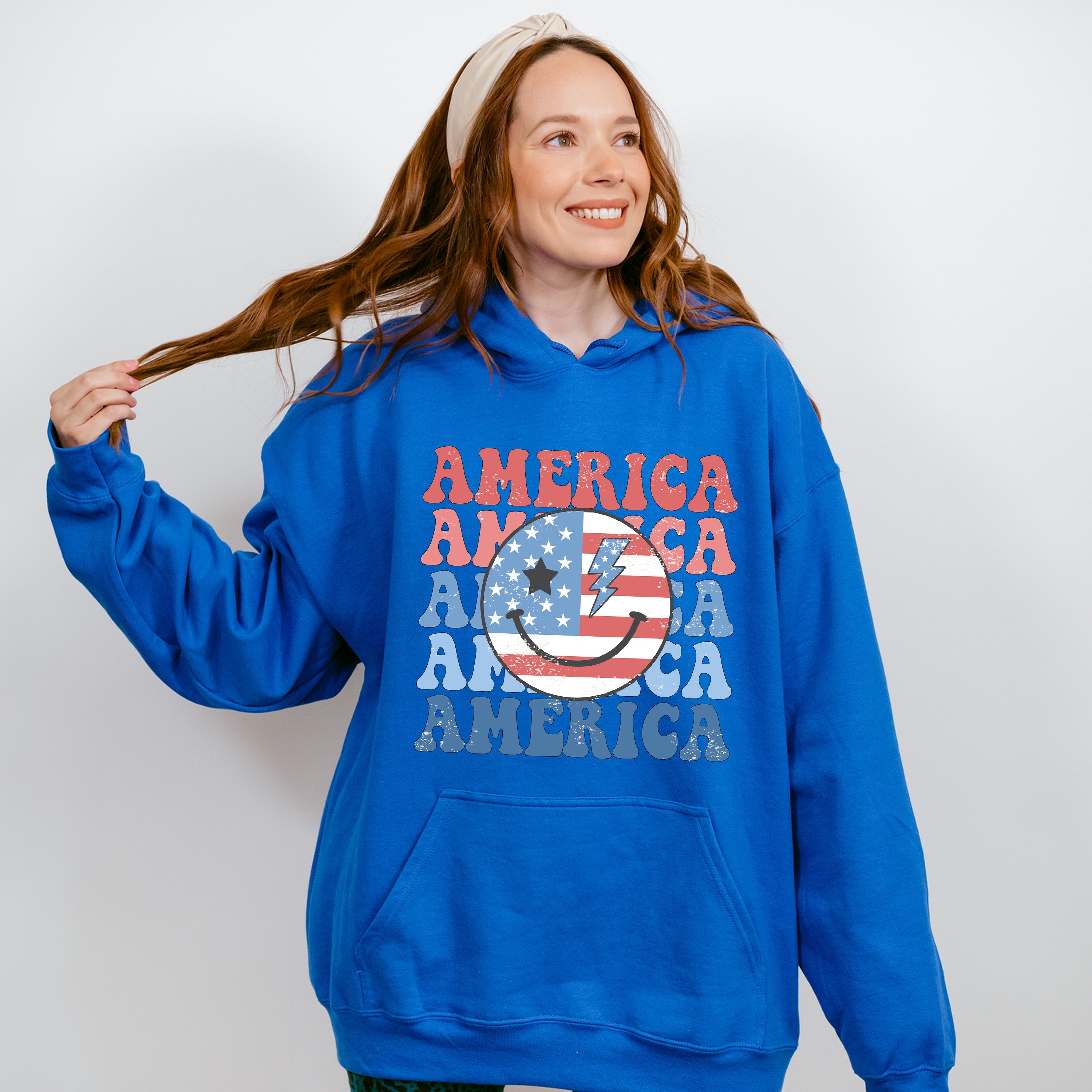 USA Flag Smiley 4Th Of July Unisex Crewneck T-Shirt Sweatshirt Hoodie