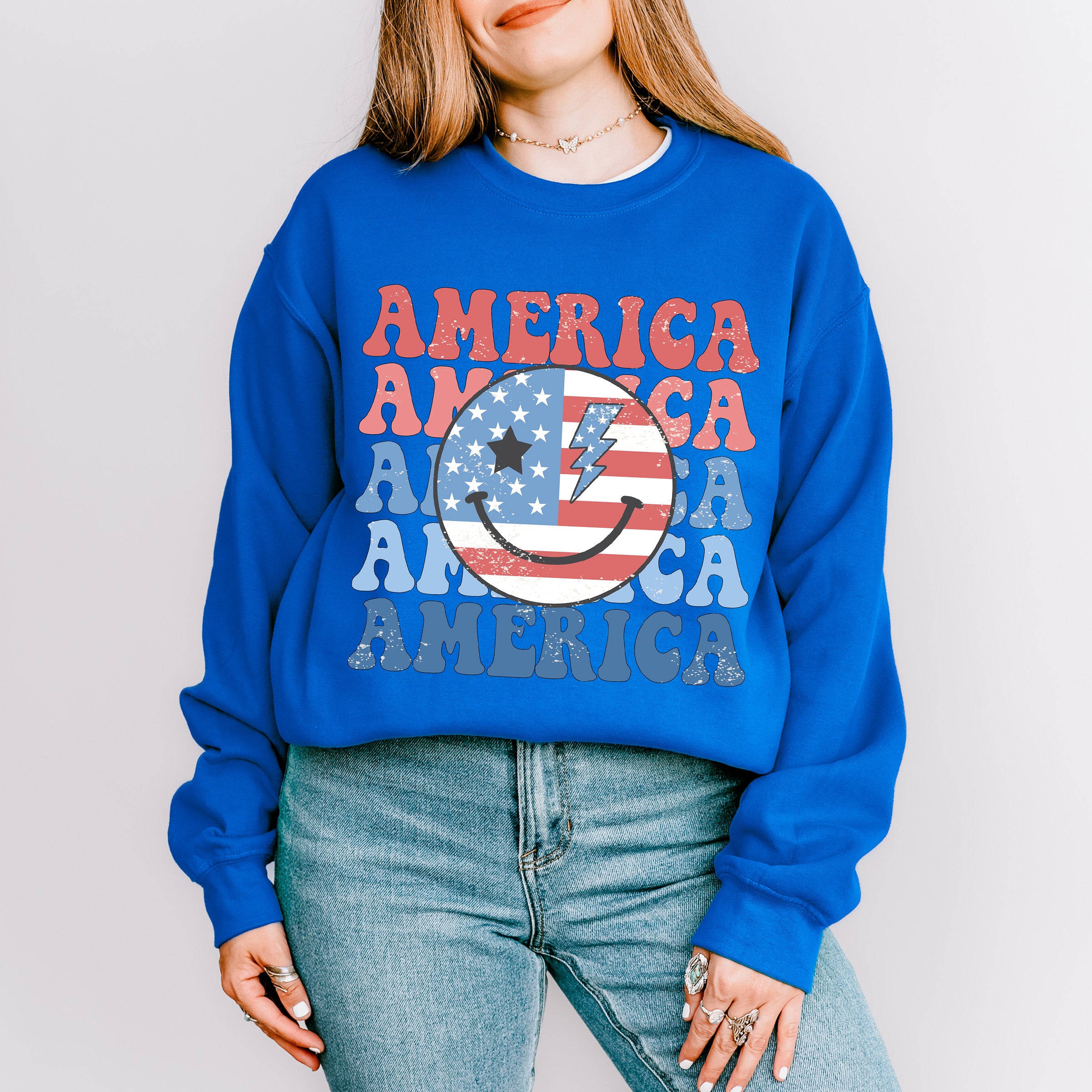 USA Flag Smiley 4Th Of July Unisex Crewneck T-Shirt Sweatshirt Hoodie
