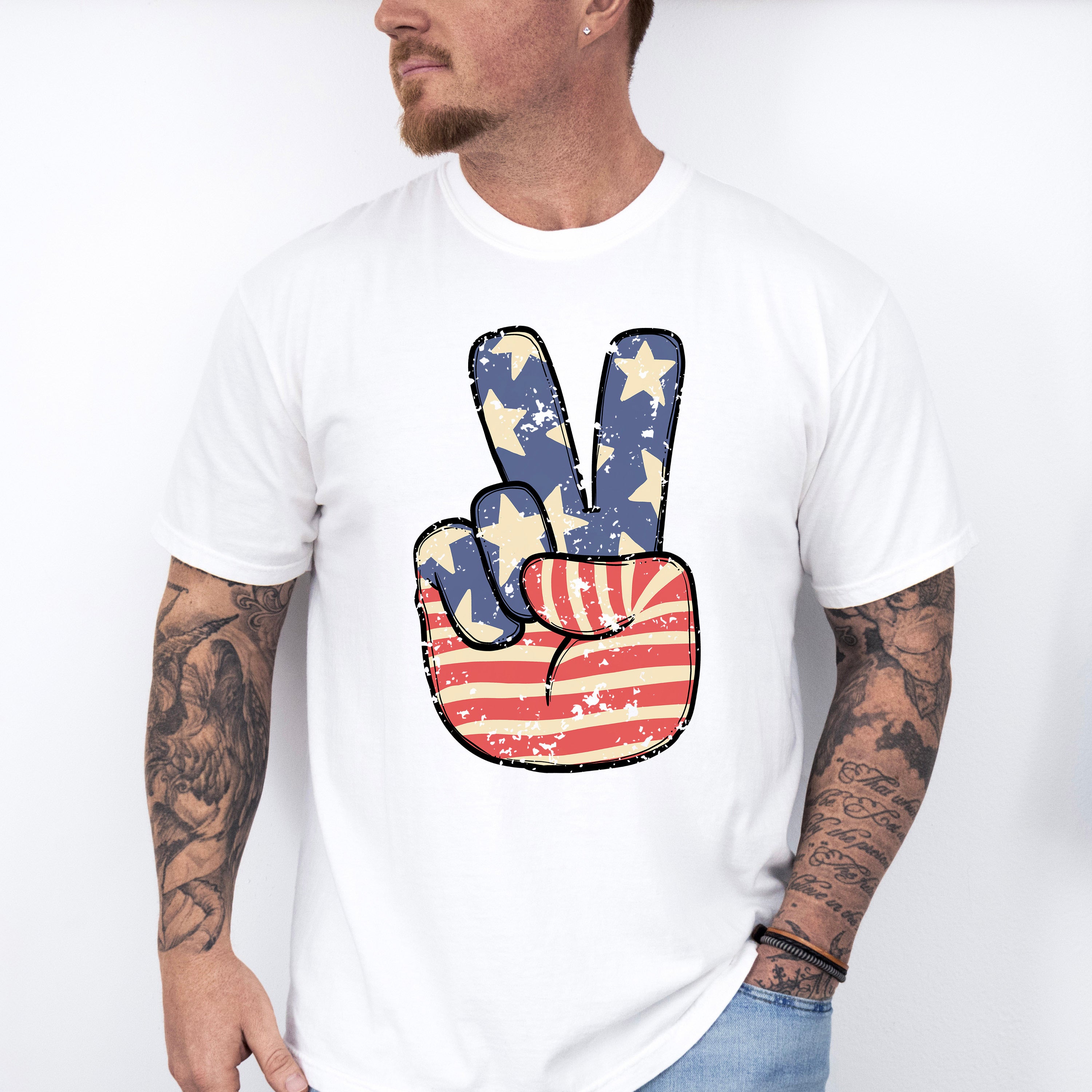 US Flag Peace Sign 4Th Of July Unisex Crewneck T-Shirt Sweatshirt Hoodie