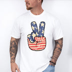 US Flag Peace Sign 4Th Of July Unisex Crewneck T-Shirt Sweatshirt Hoodie