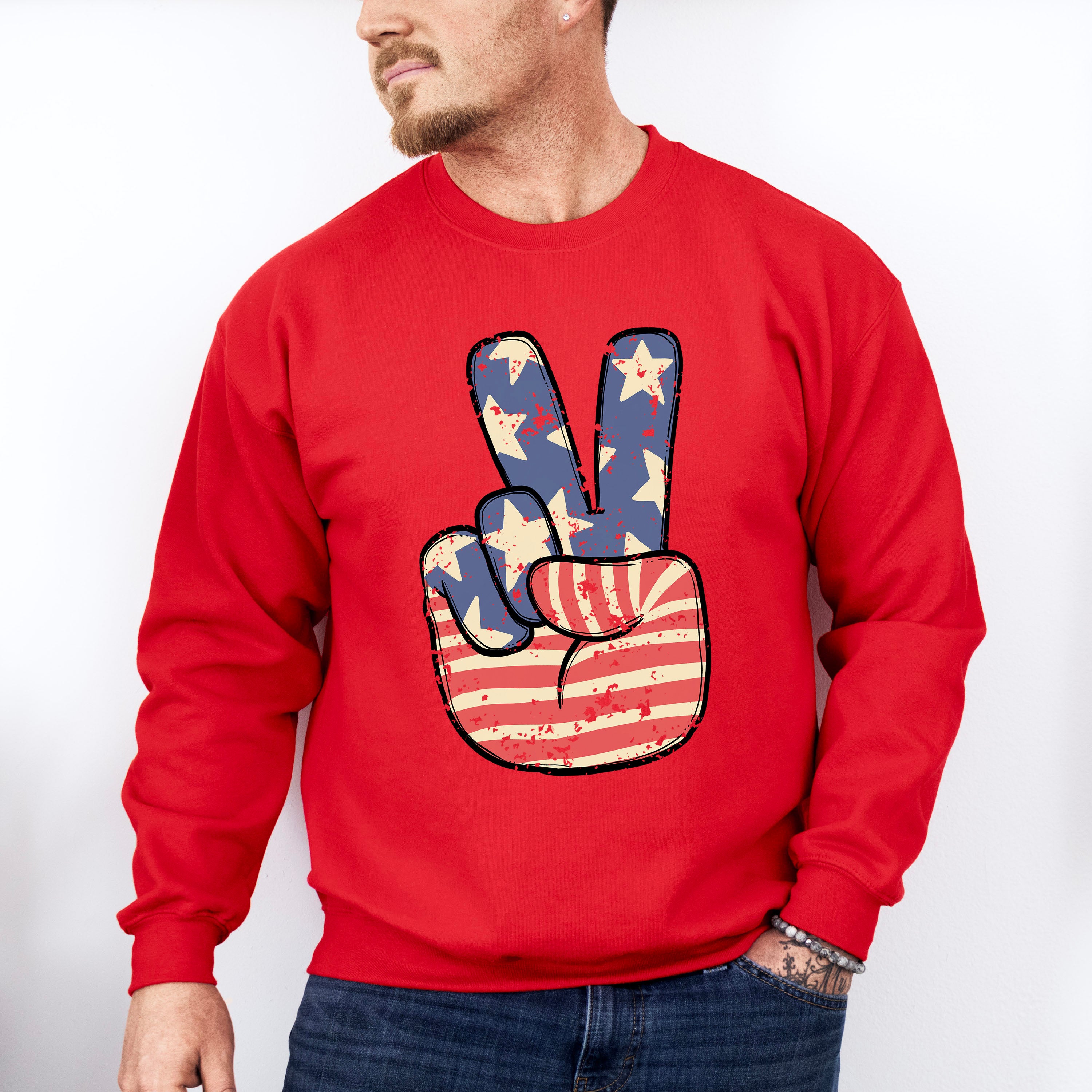 US Flag Peace Sign 4Th Of July Unisex Crewneck T-Shirt Sweatshirt Hoodie