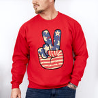 US Flag Peace Sign 4Th Of July Unisex Crewneck T-Shirt Sweatshirt Hoodie