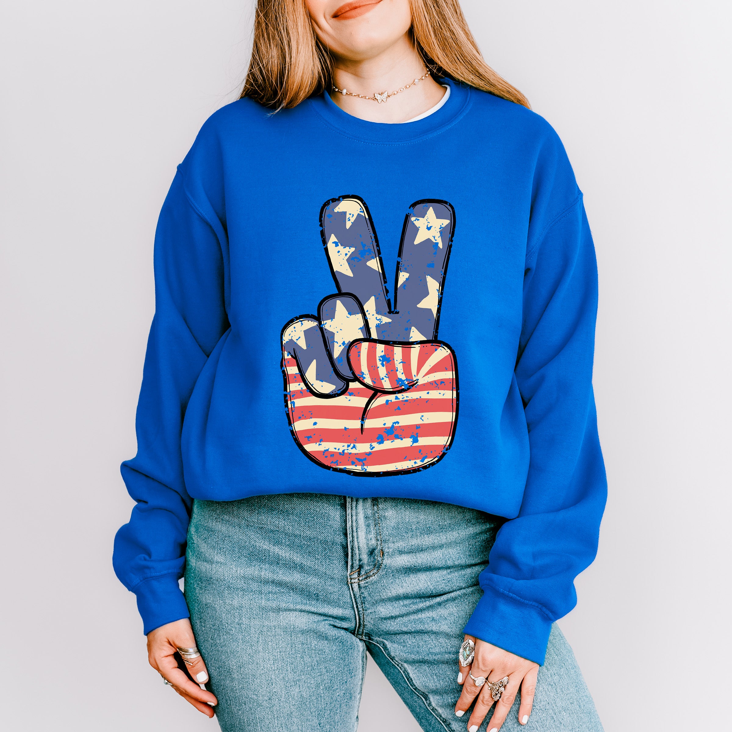 US Flag Peace Sign 4Th Of July Unisex Crewneck T-Shirt Sweatshirt Hoodie