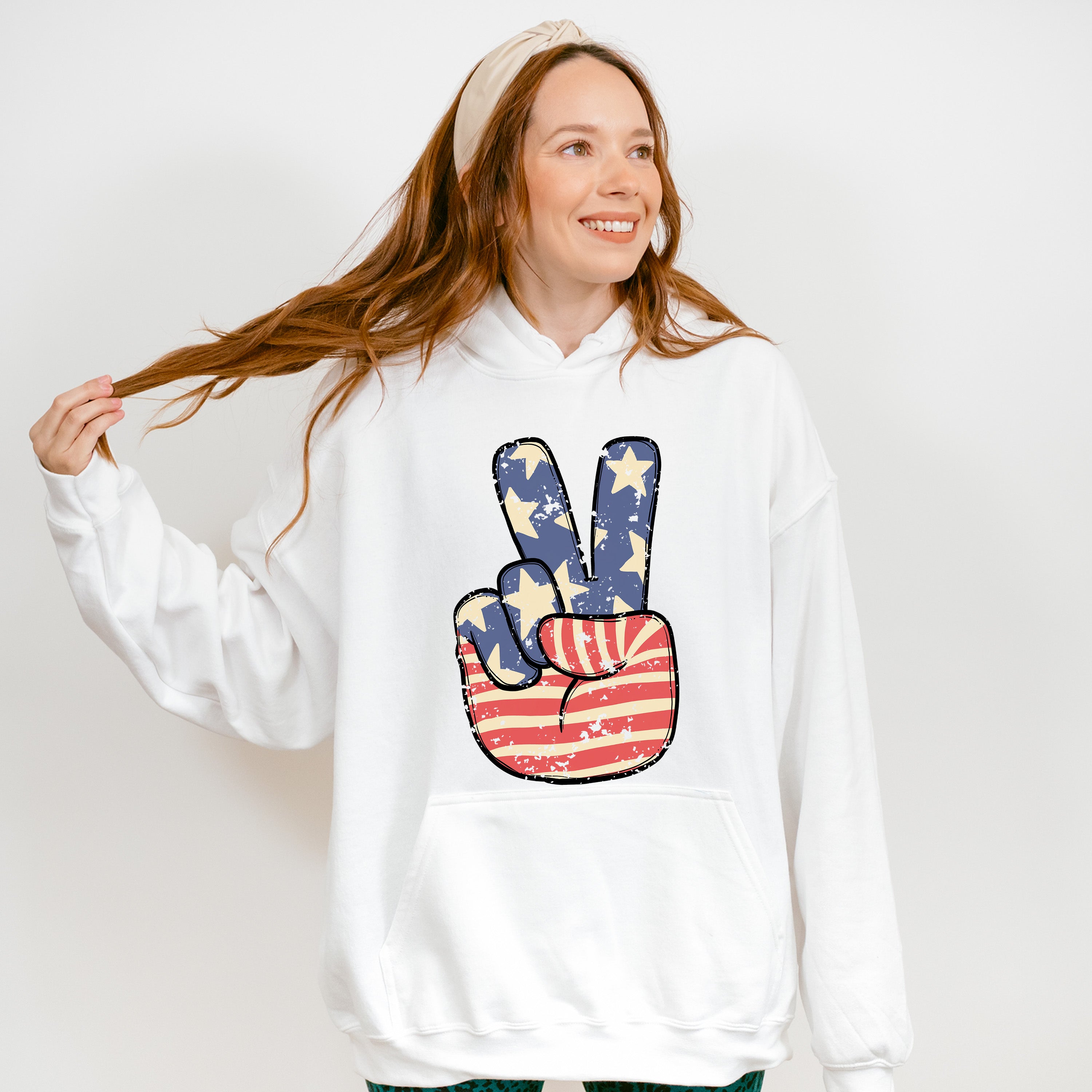 US Flag Peace Sign 4Th Of July Unisex Crewneck T-Shirt Sweatshirt Hoodie