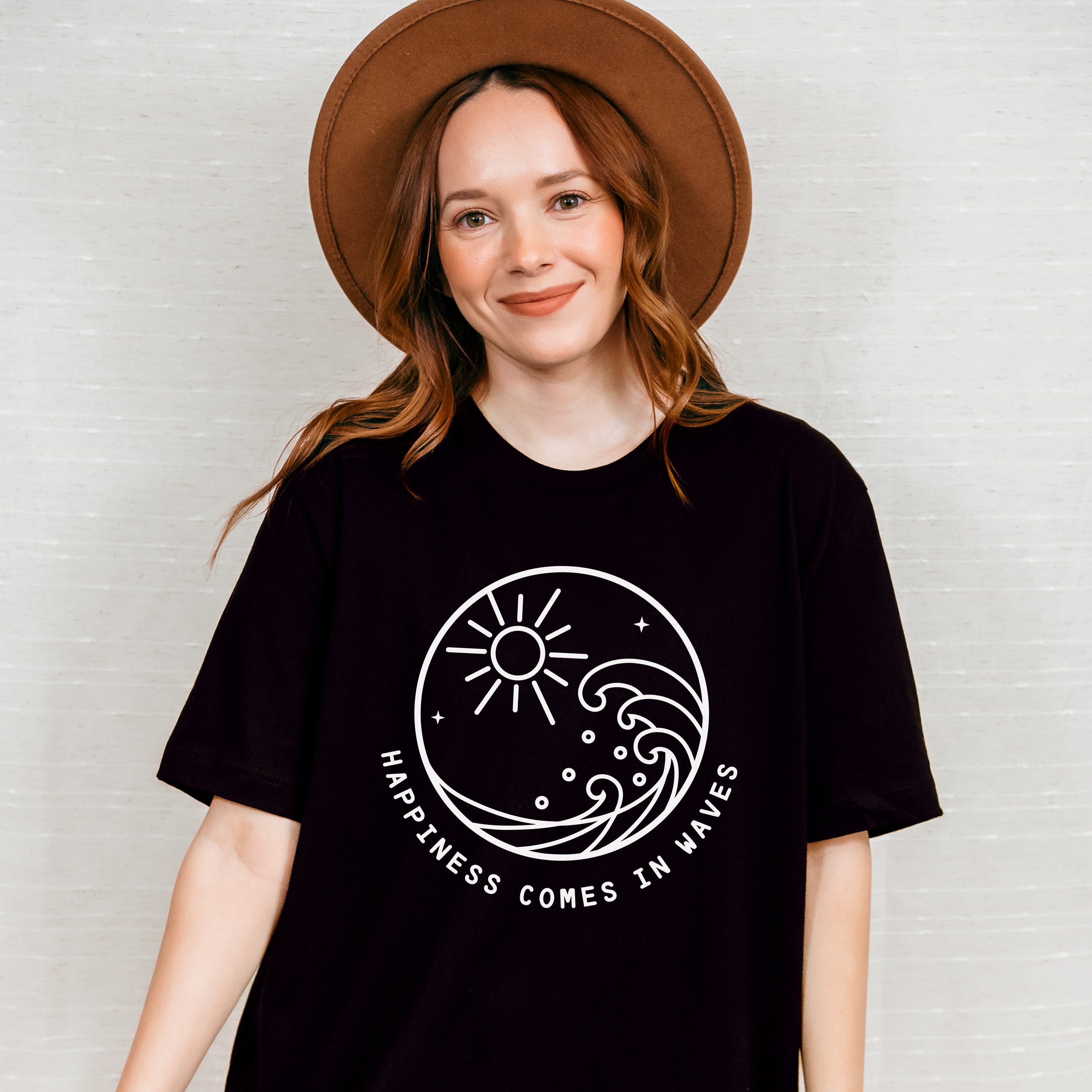 Happiness Comes In Waves Summer Theme Unisex Crewneck T-Shirt Sweatshirt Hoodie