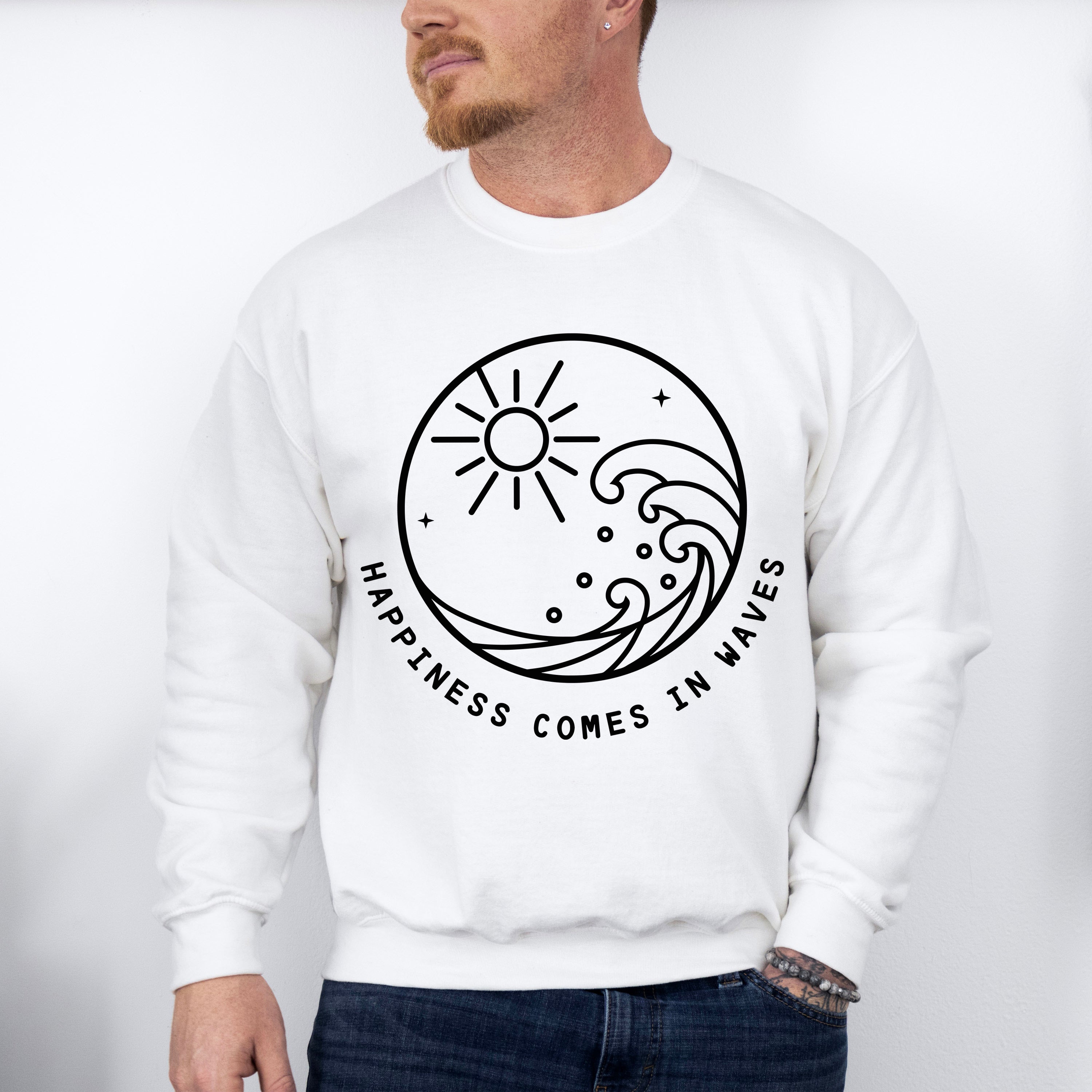 Happiness Comes In Waves Summer Theme Unisex Crewneck T-Shirt Sweatshirt Hoodie