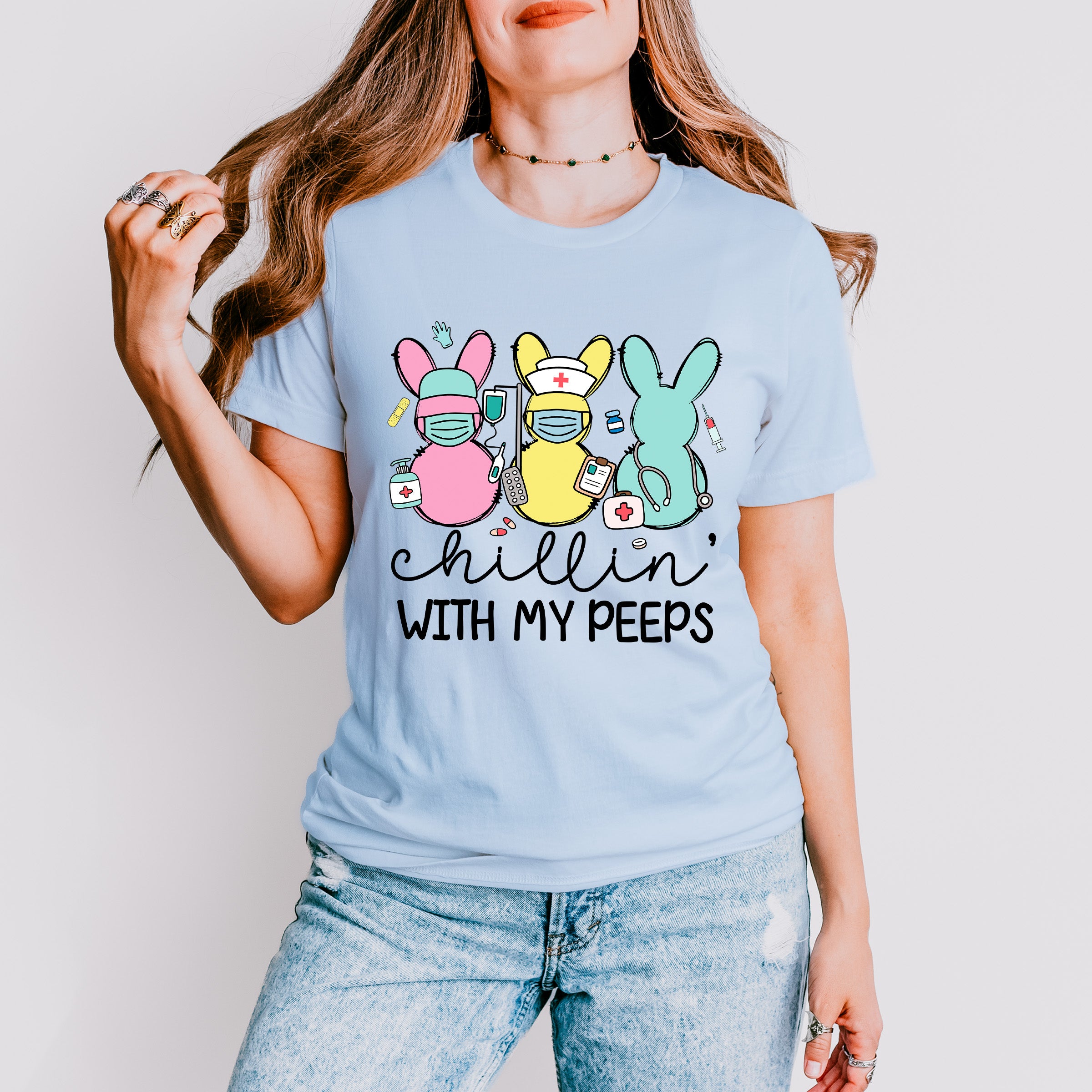 Nurse Bunnies Chillin Easter Day Unisex Crewneck T-Shirt Sweatshirt Hoodie