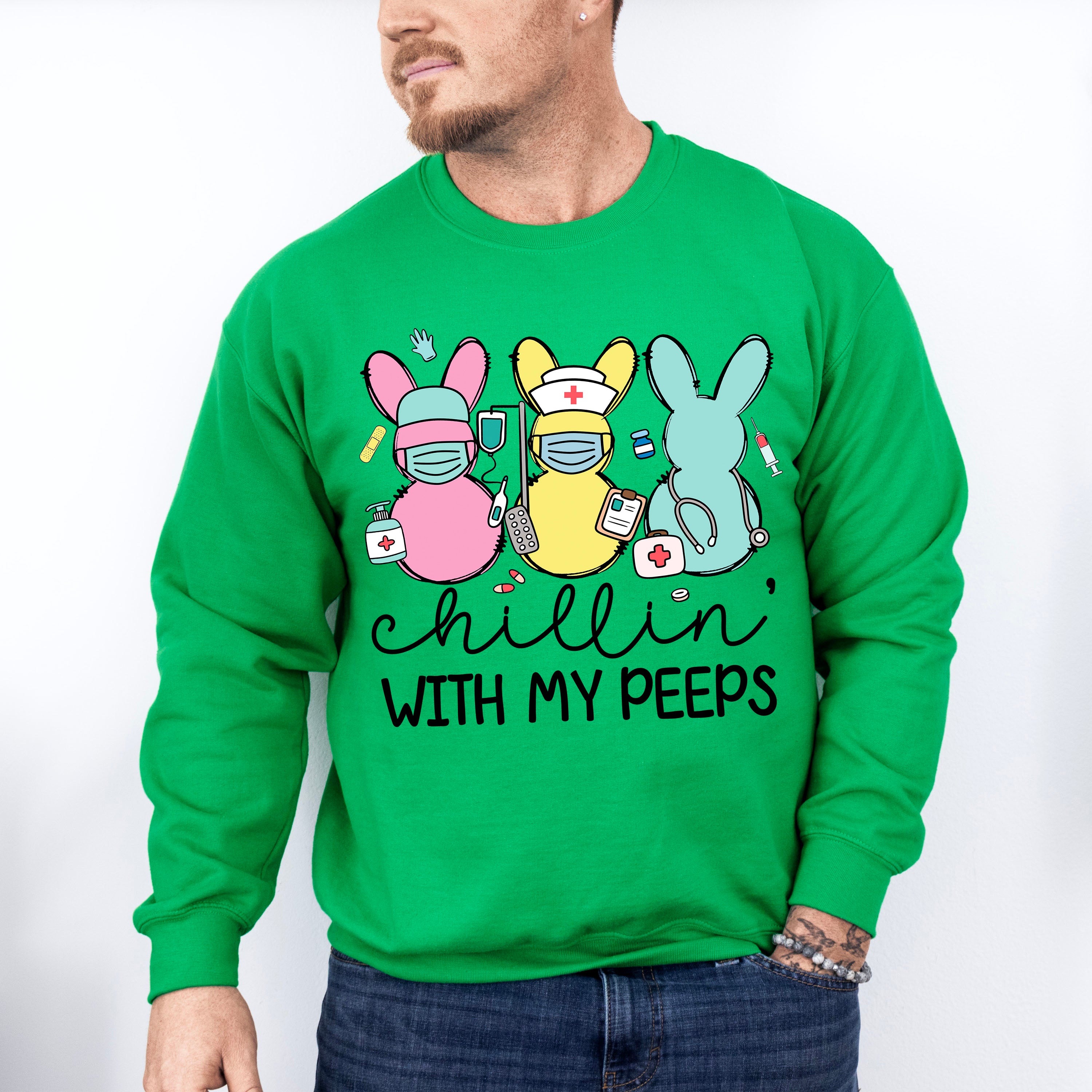 Nurse Bunnies Chillin Easter Day Unisex Crewneck T-Shirt Sweatshirt Hoodie