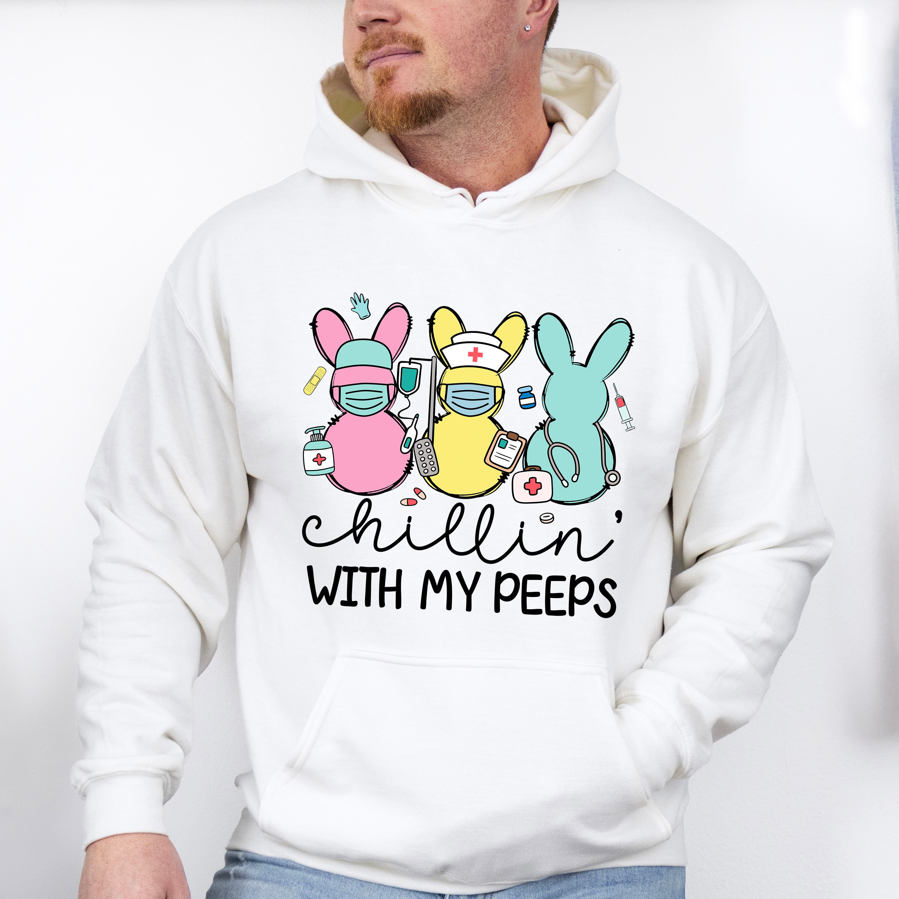 Nurse Bunnies Chillin Easter Day Unisex Crewneck T-Shirt Sweatshirt Hoodie
