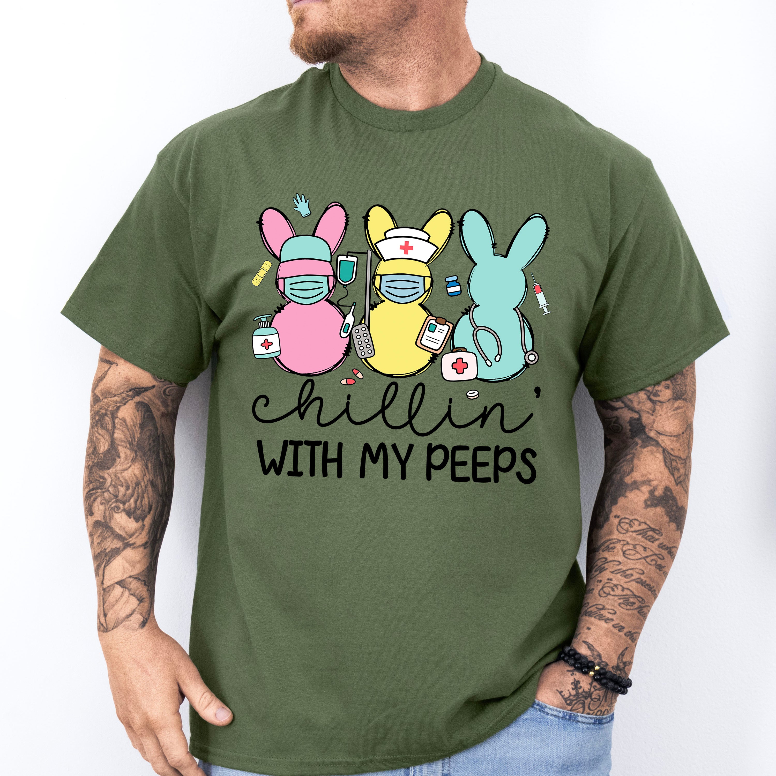 Nurse Bunnies Chillin Easter Day Unisex Crewneck T-Shirt Sweatshirt Hoodie
