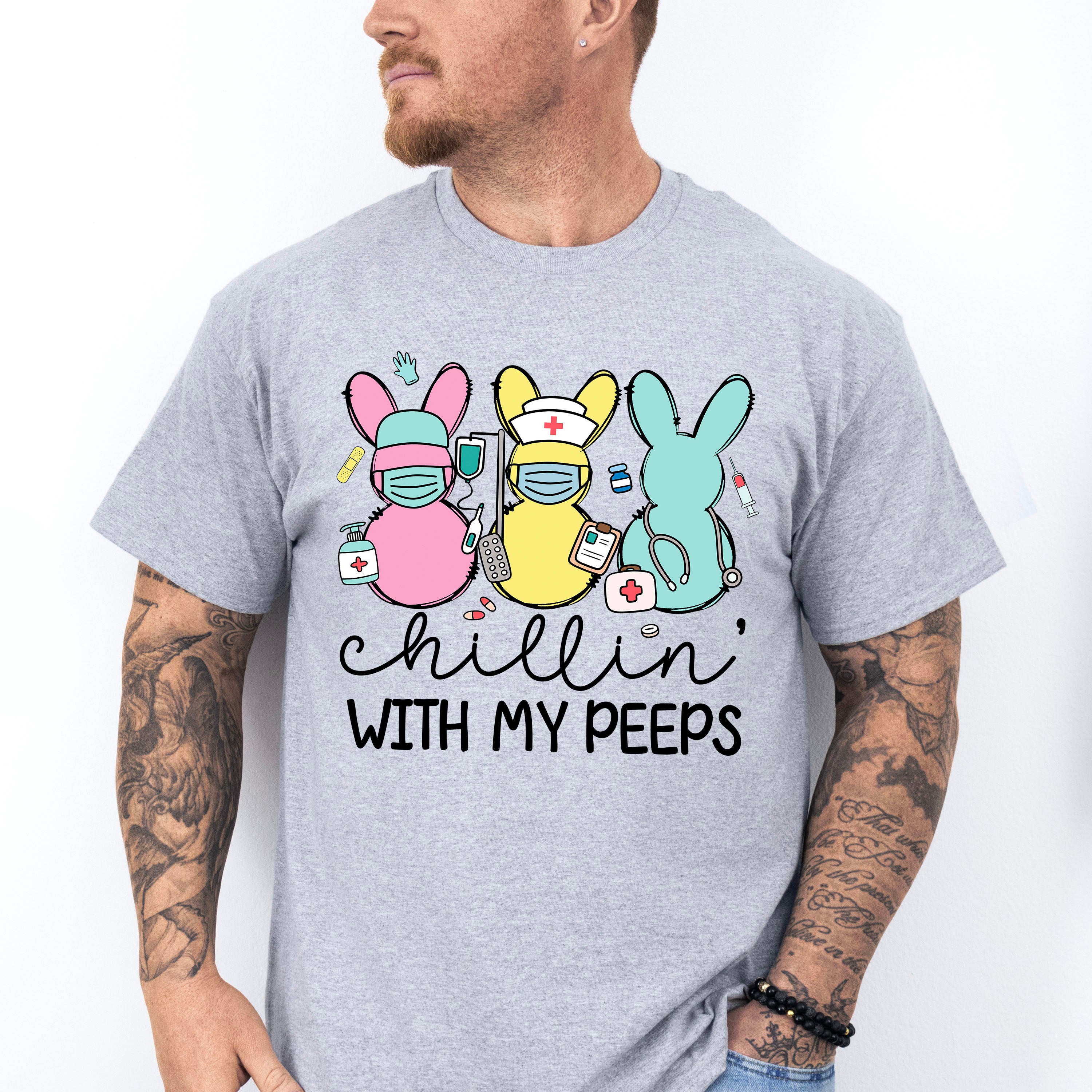 Nurse Bunnies Chillin Easter Day Unisex Crewneck T-Shirt Sweatshirt Hoodie