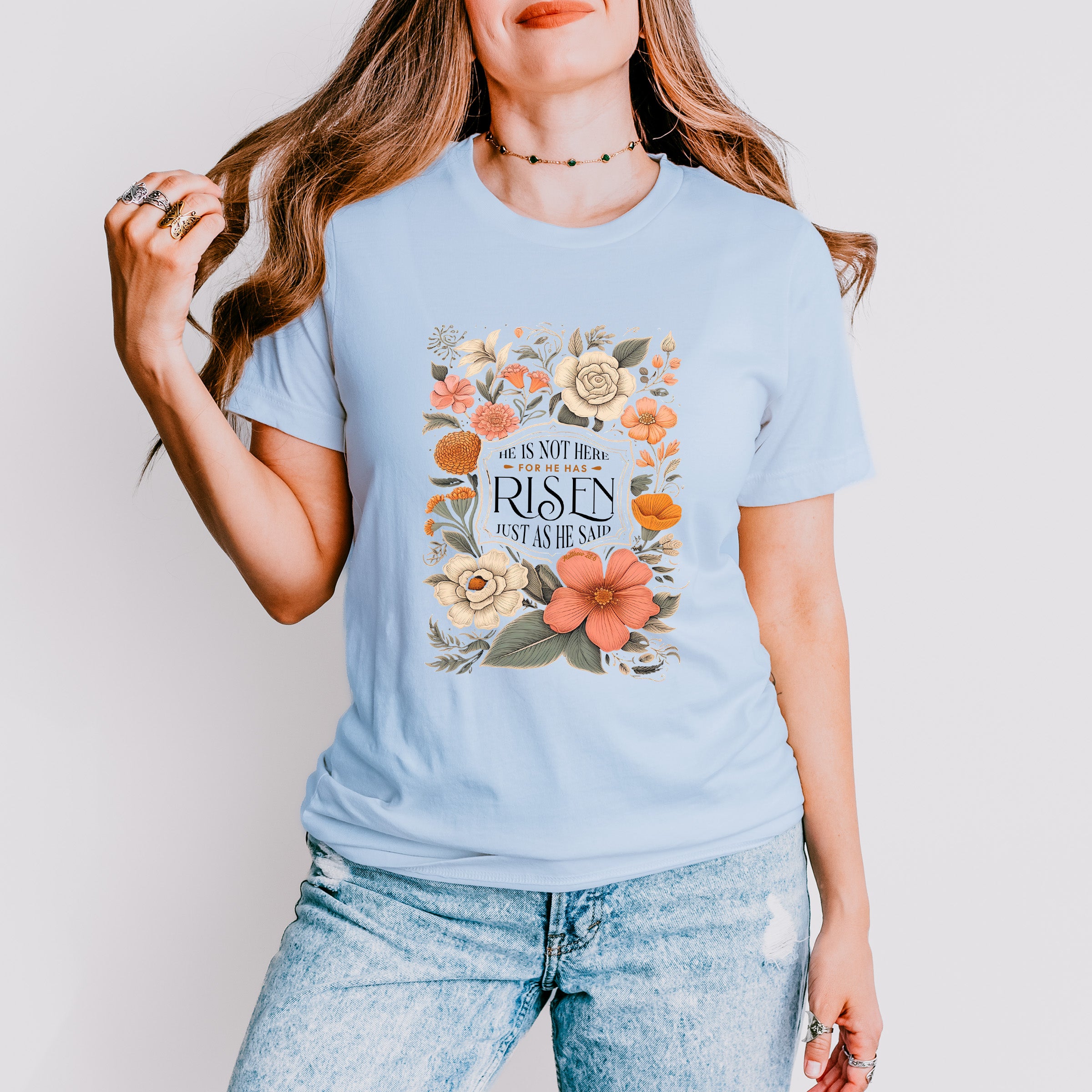 He Is Risen Flowers Easter Day Unisex Crewneck T-Shirt Sweatshirt Hoodie