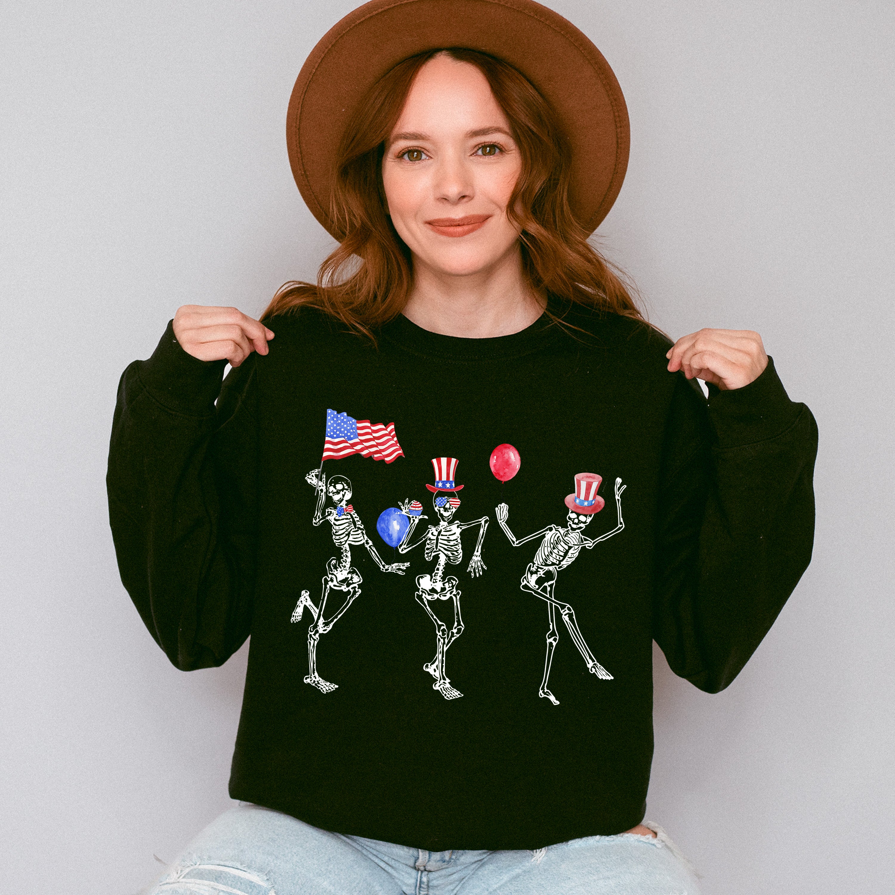 Skeletons 4Th Of July Unisex Crewneck T-Shirt Sweatshirt Hoodie