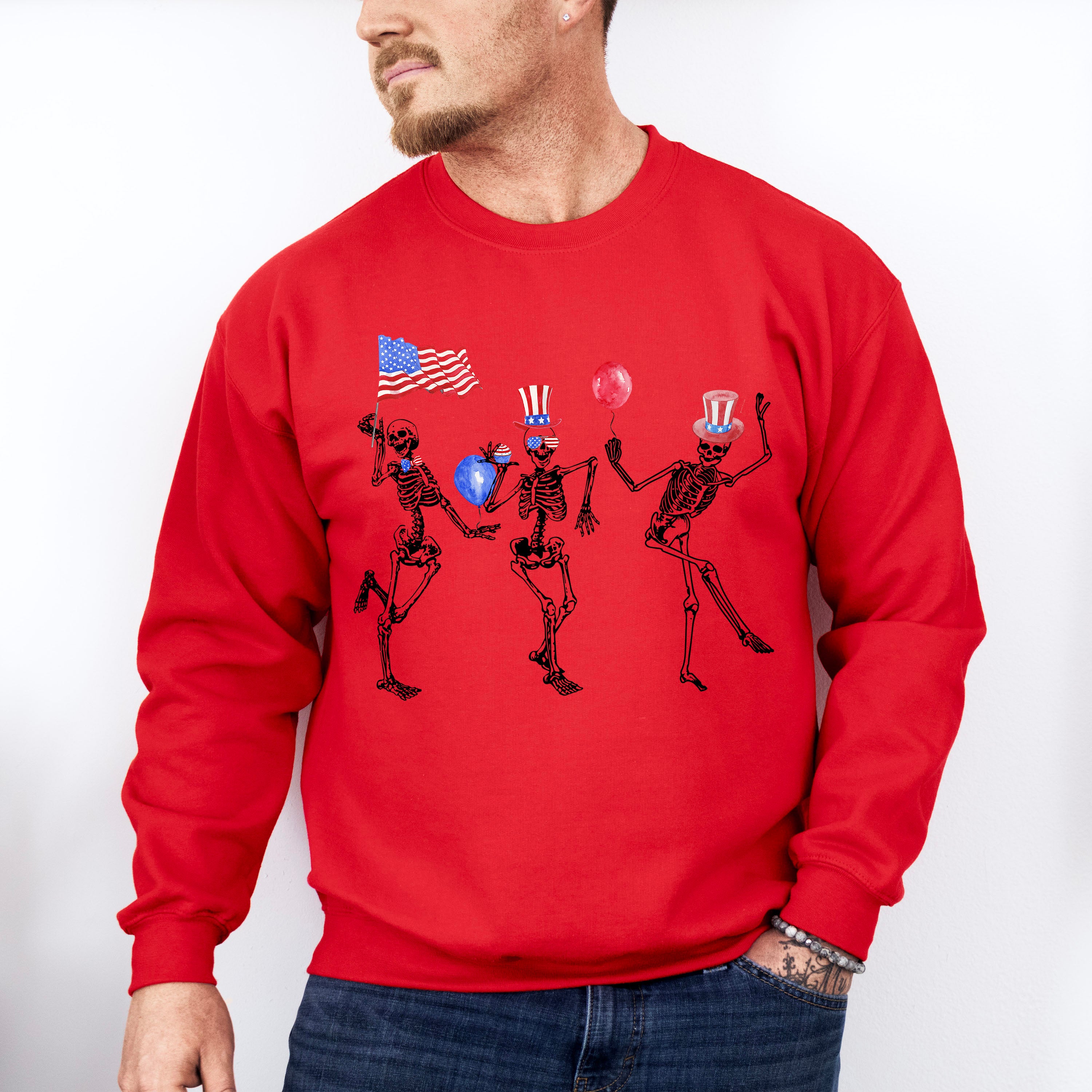 Skeletons 4Th Of July Unisex Crewneck T-Shirt Sweatshirt Hoodie