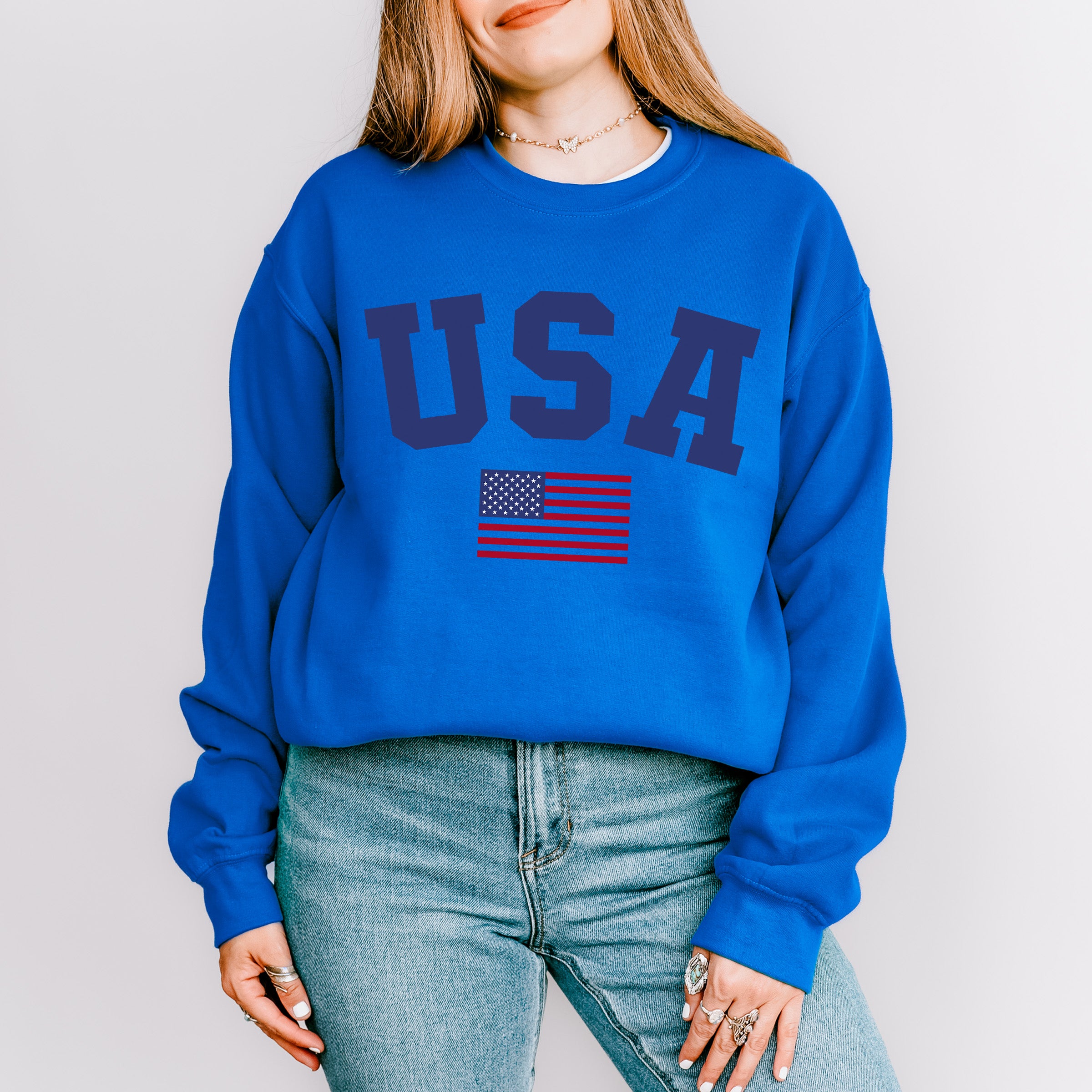 USA With US Flag 4Th Of July Unisex Crewneck T-Shirt Sweatshirt Hoodie