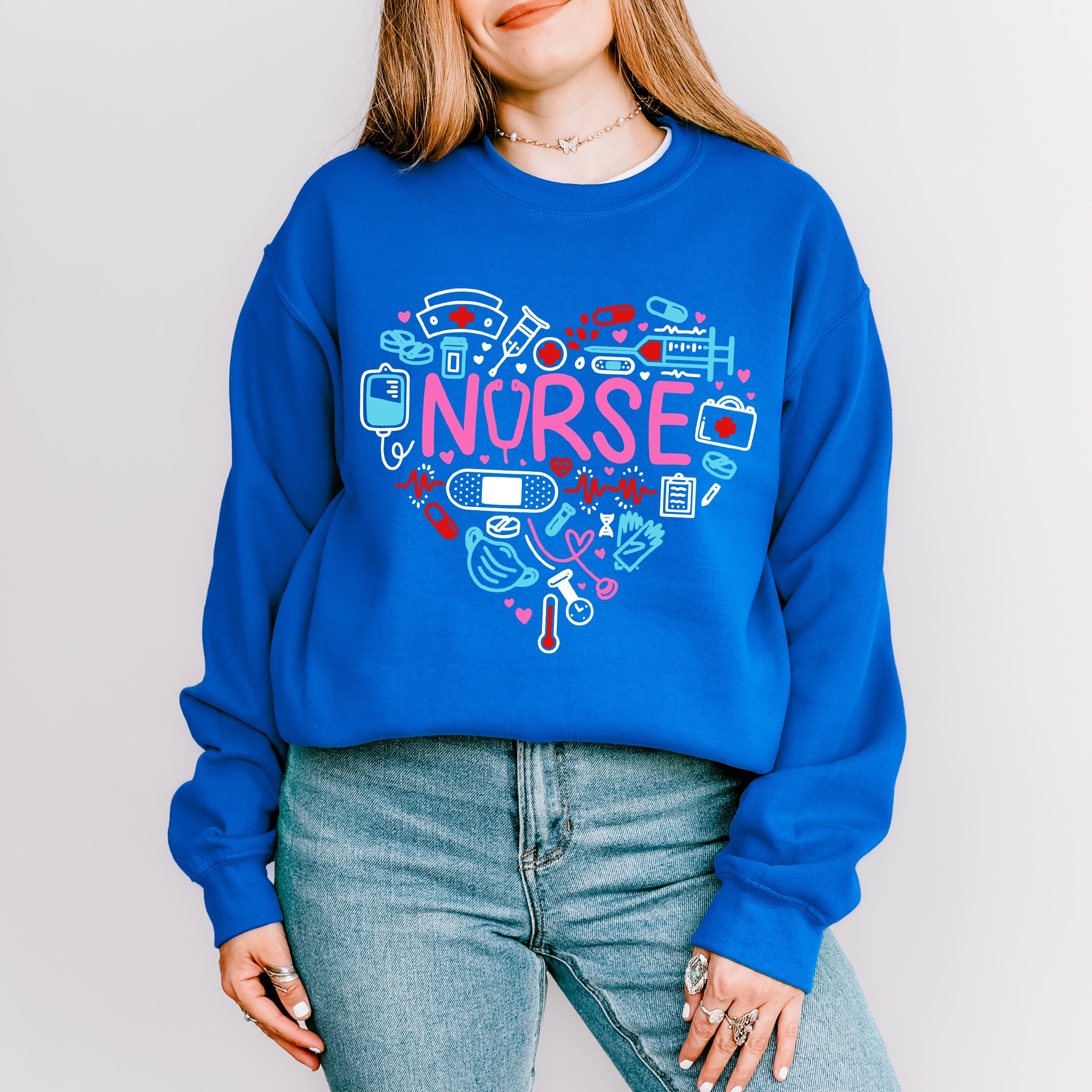 Nurse Heart Shape Nurse Theme Unisex Crewneck T-Shirt Sweatshirt Hoodie